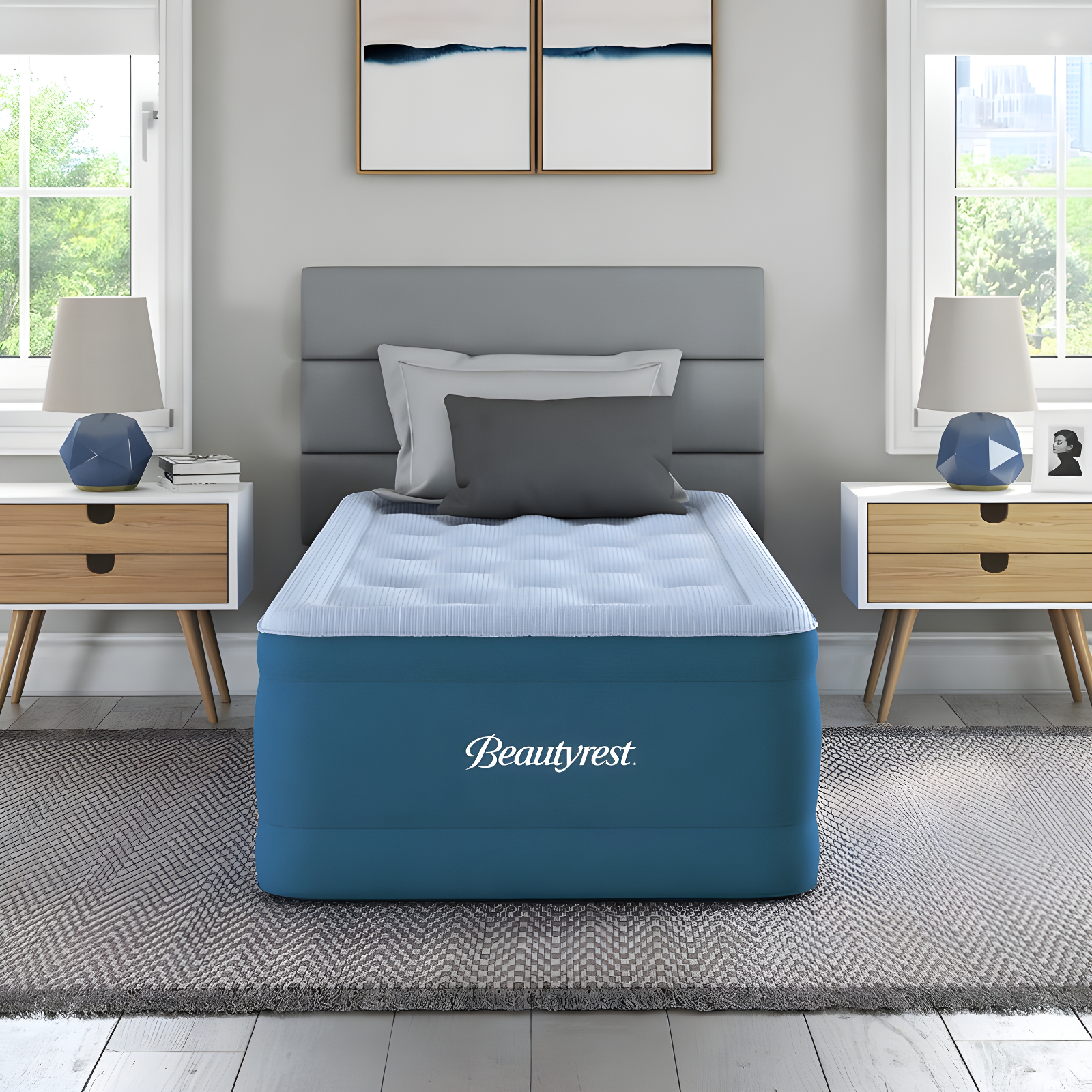 Beautyrest Twin Blue Vinyl 17" Raised Air Mattress with Built-in Pump