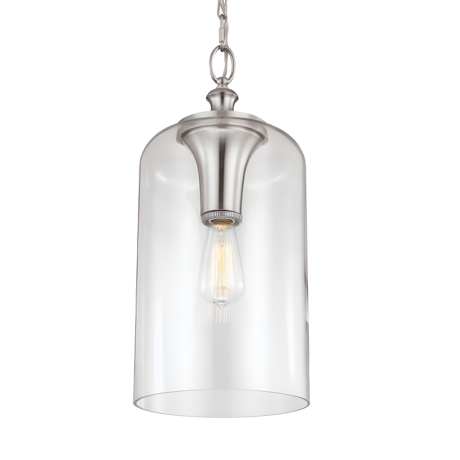 Brushed Steel Mini Pendant with Clear Glass Shade