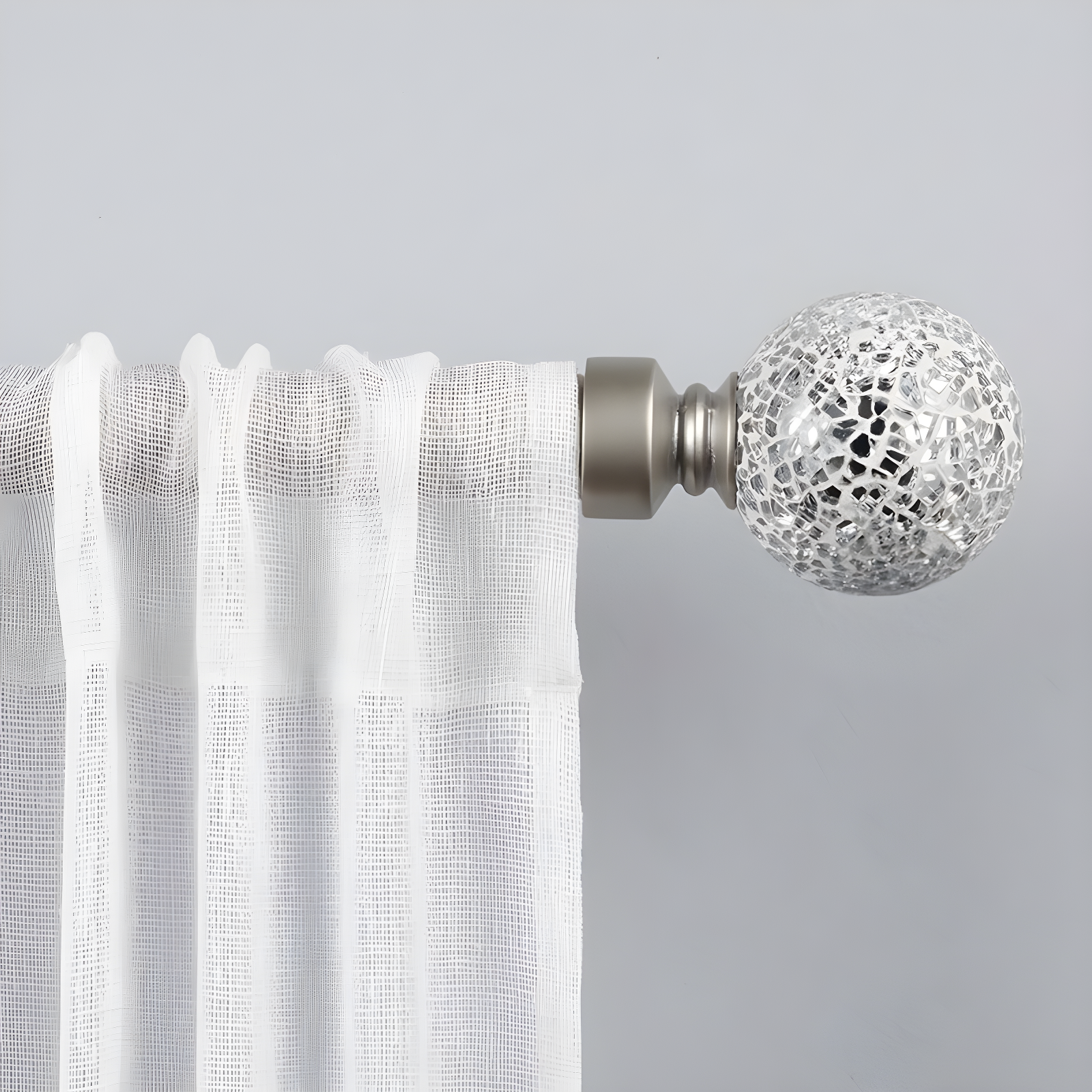 White Mosaic Adjustable Curtain Rod with Silver Finials