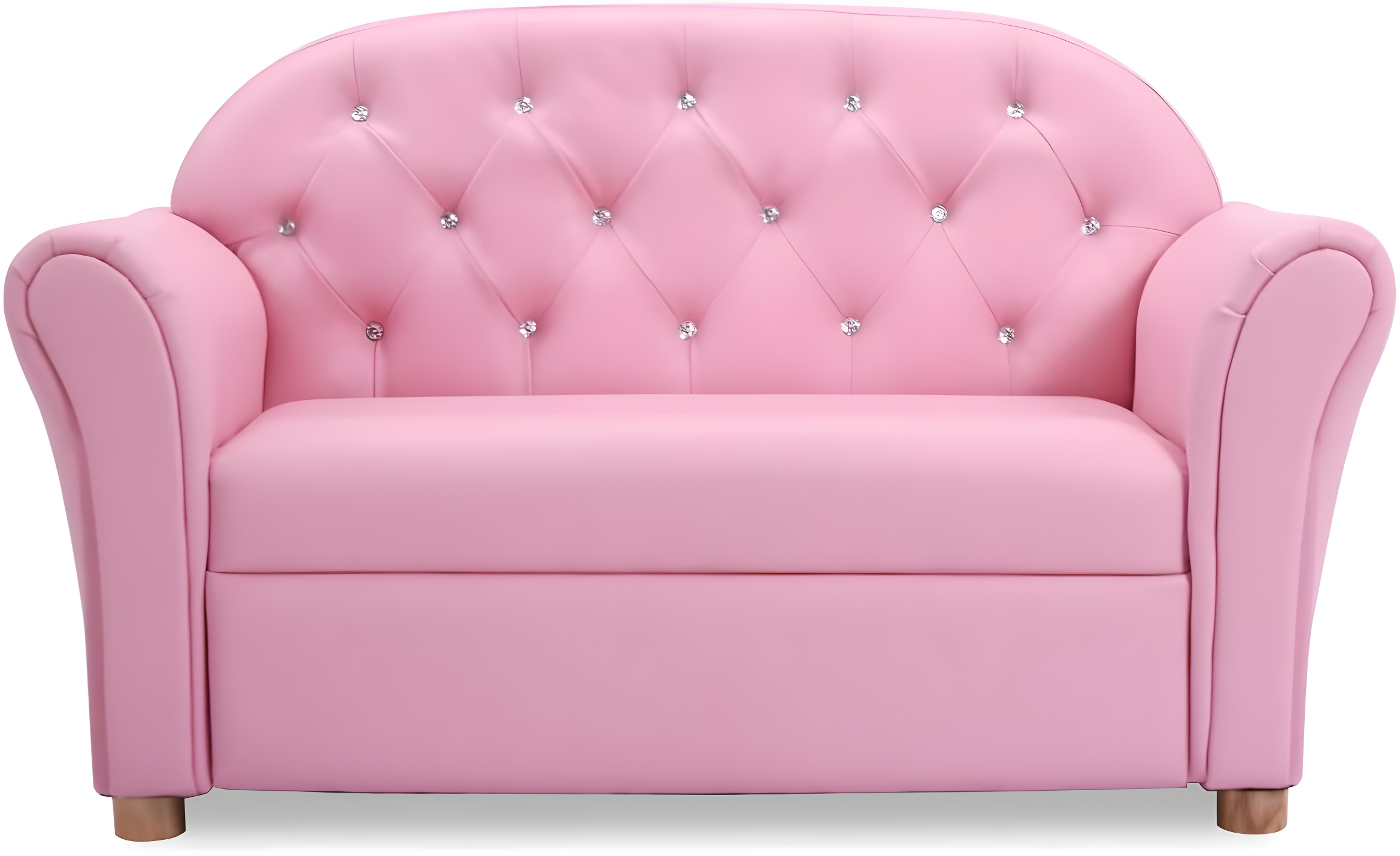 Pink PU Leather Princess Kids Loveseat with Wood Frame