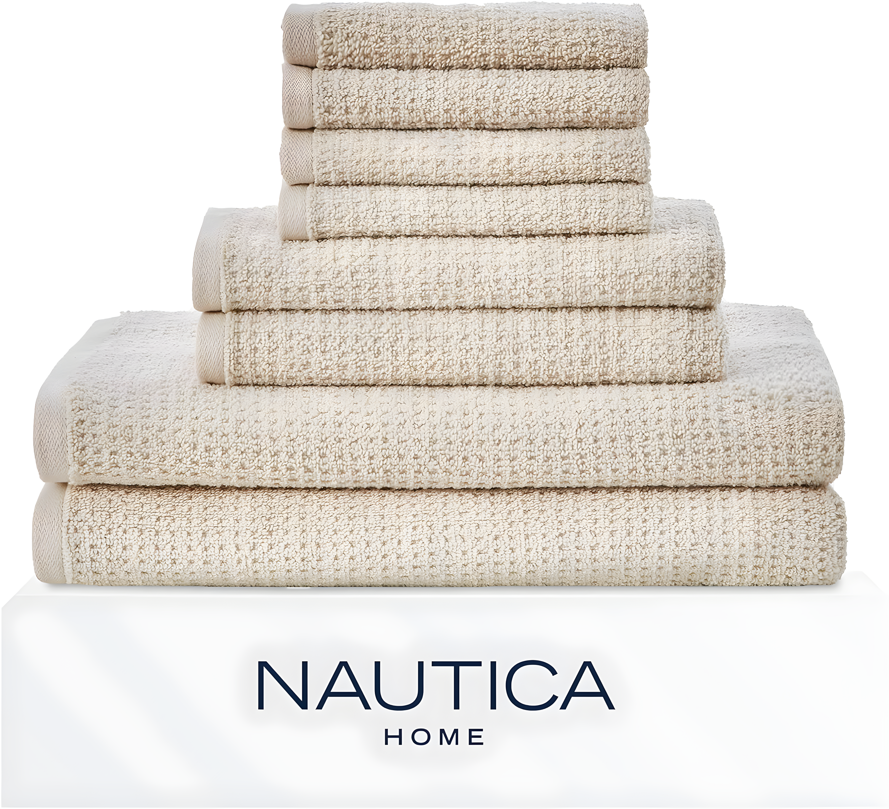 Oasis Beige 8-Piece Cotton Towel Set with Waffle Texture