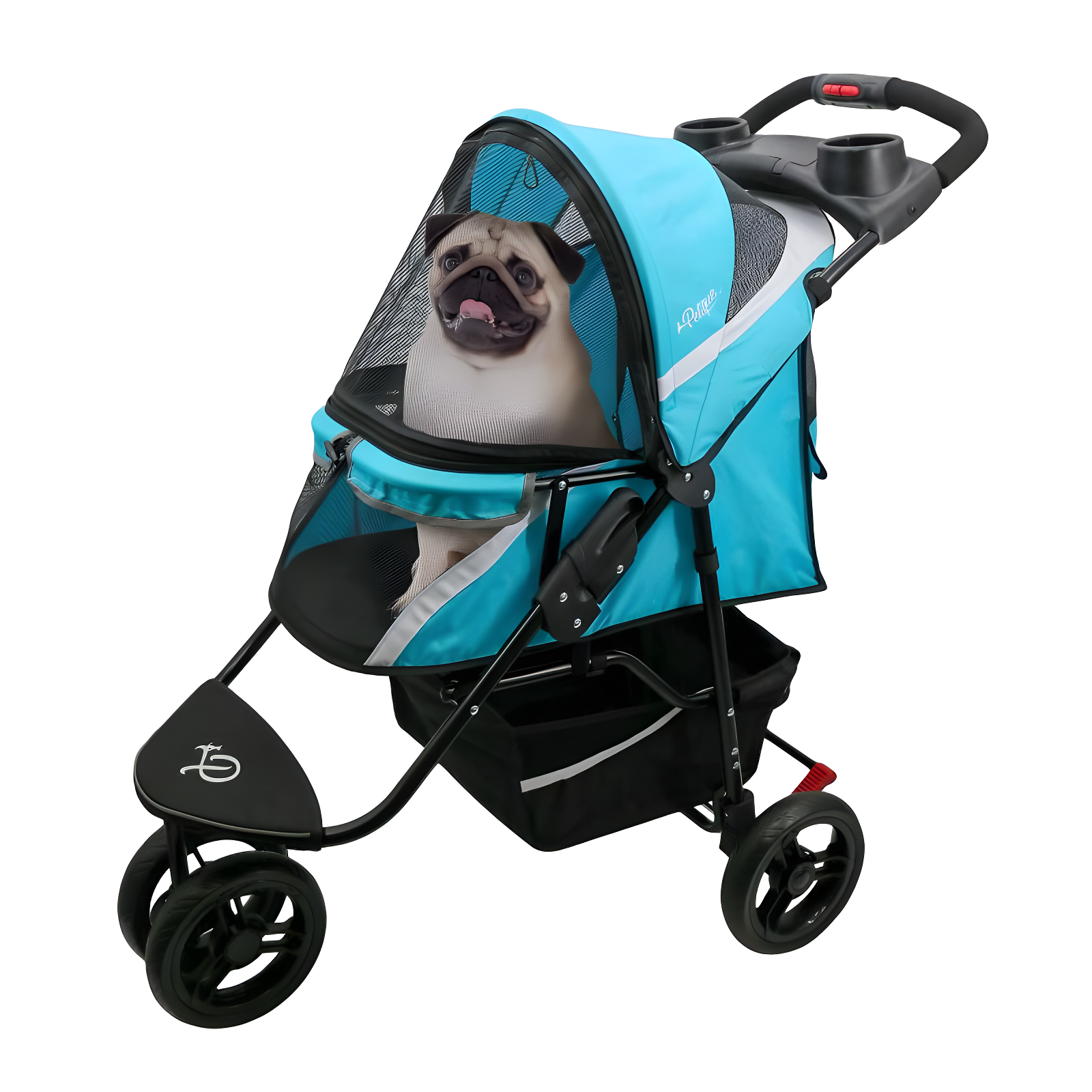 Teal Mint Pet Stroller with Mesh Windows and Storage