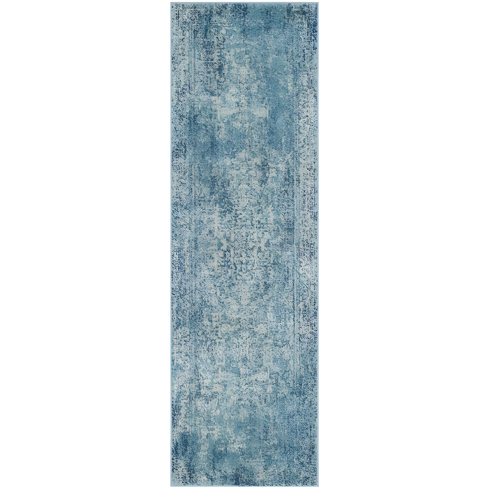 Evoke Blue and Ivory Hand-Knotted Wool Runner Rug