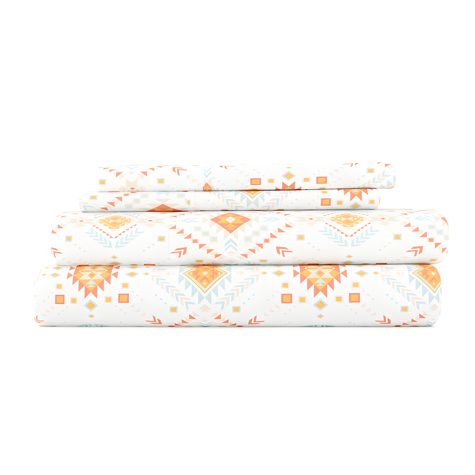 Queen Size White and Multicolor Microfiber Aztec Pattern Sheet Set