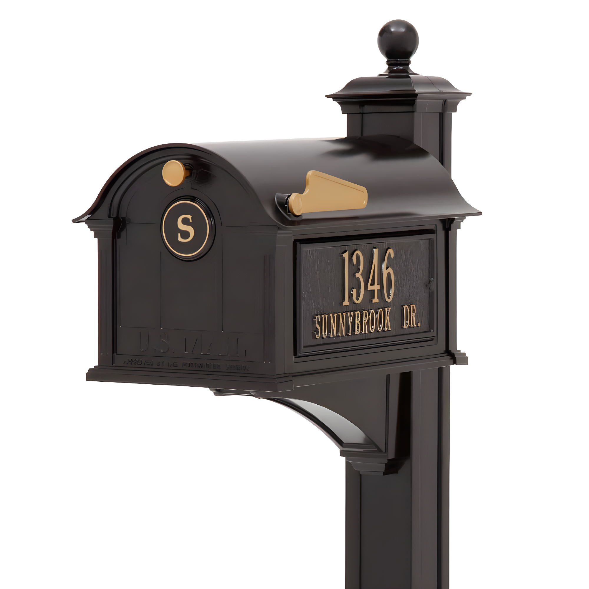 Black Aluminum Lockable Balmoral Mailbox with Post