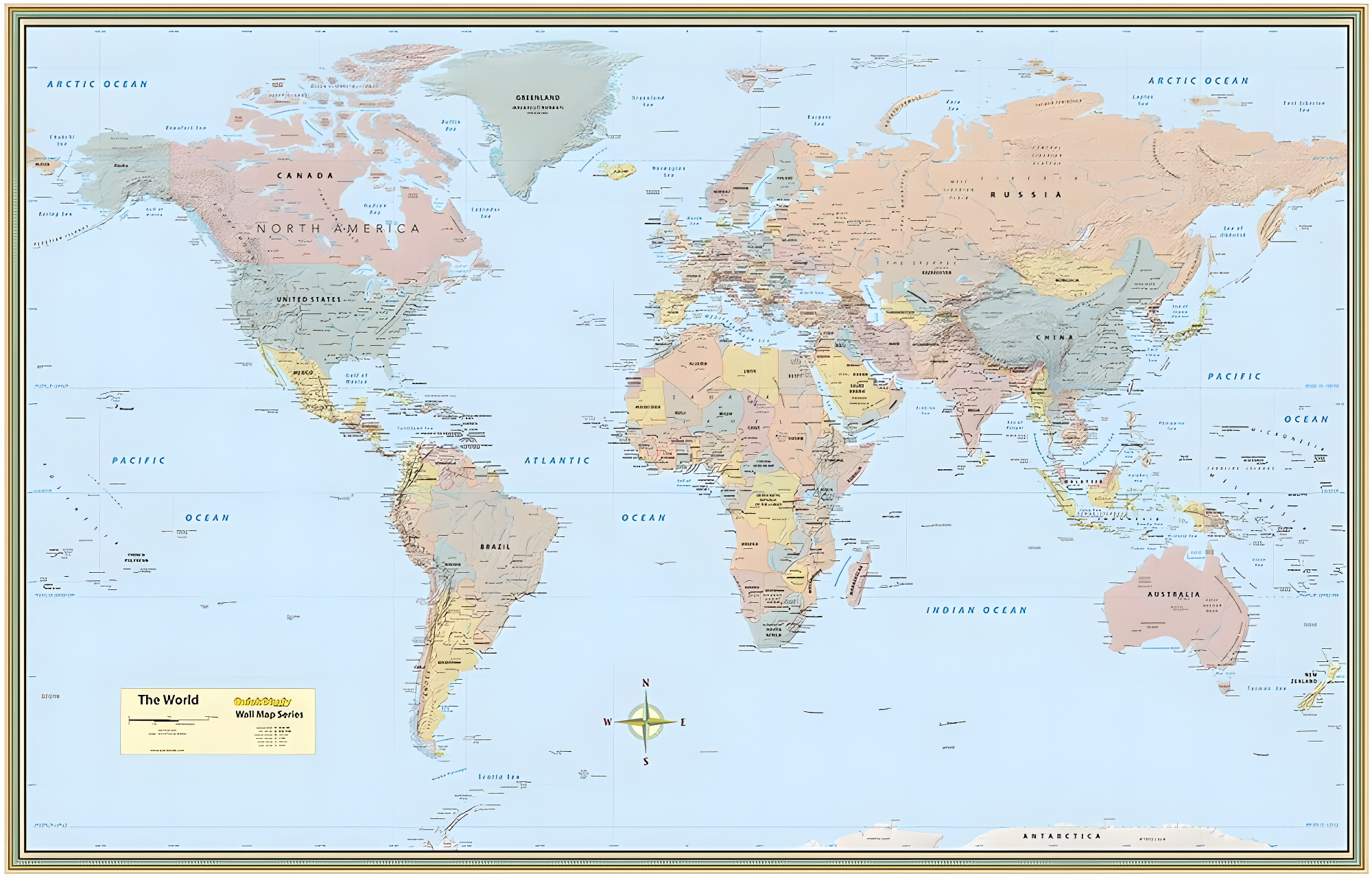 Large Laminated World Map Poster with Detailed Topography