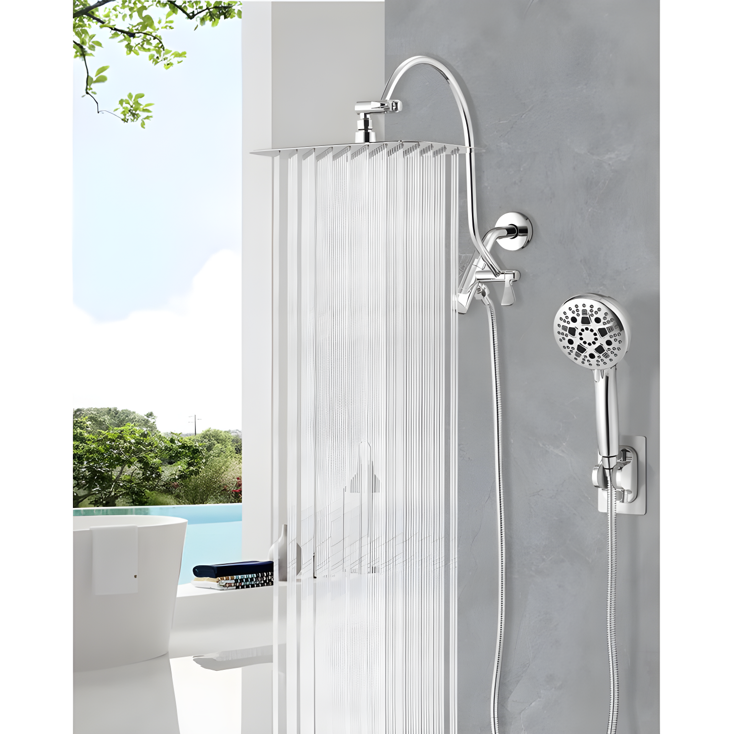 Chrome Adjustable Height Multi-Head Rain Shower Combo