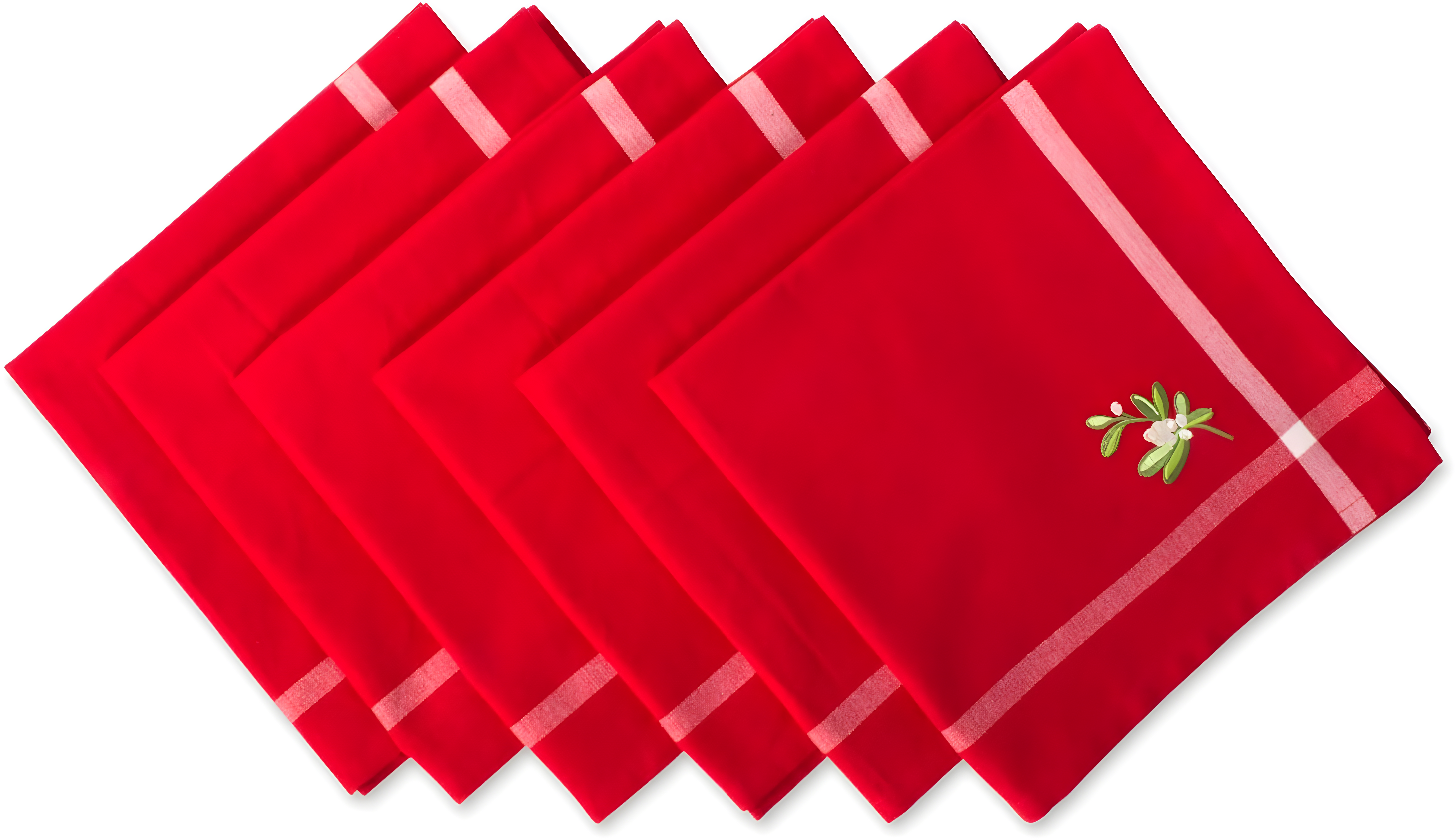 Red Embroidered Mistletoe Cotton Napkins Set of 6