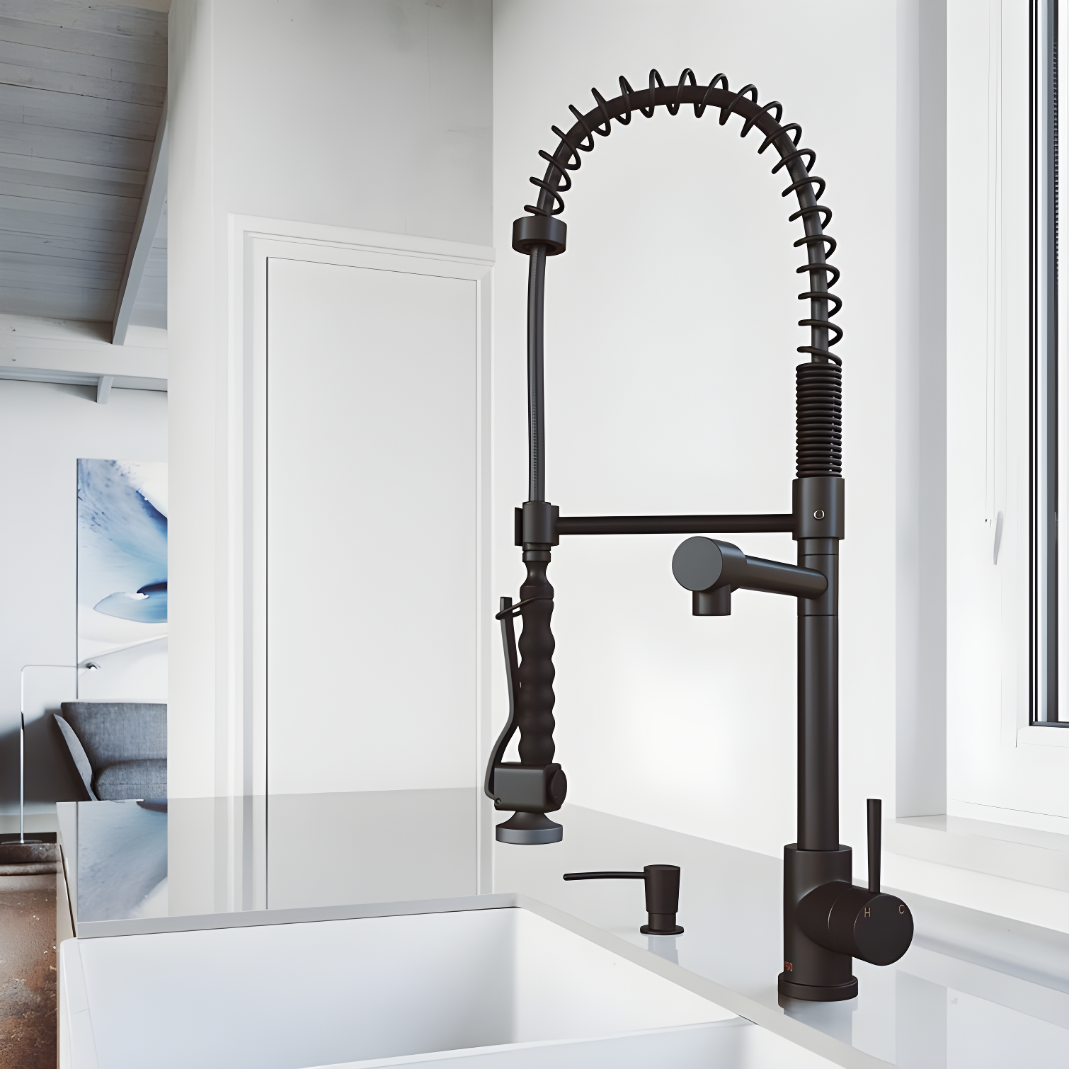 Zurich 27" Matte Black Pull-Down Kitchen Faucet with Soap Dispenser