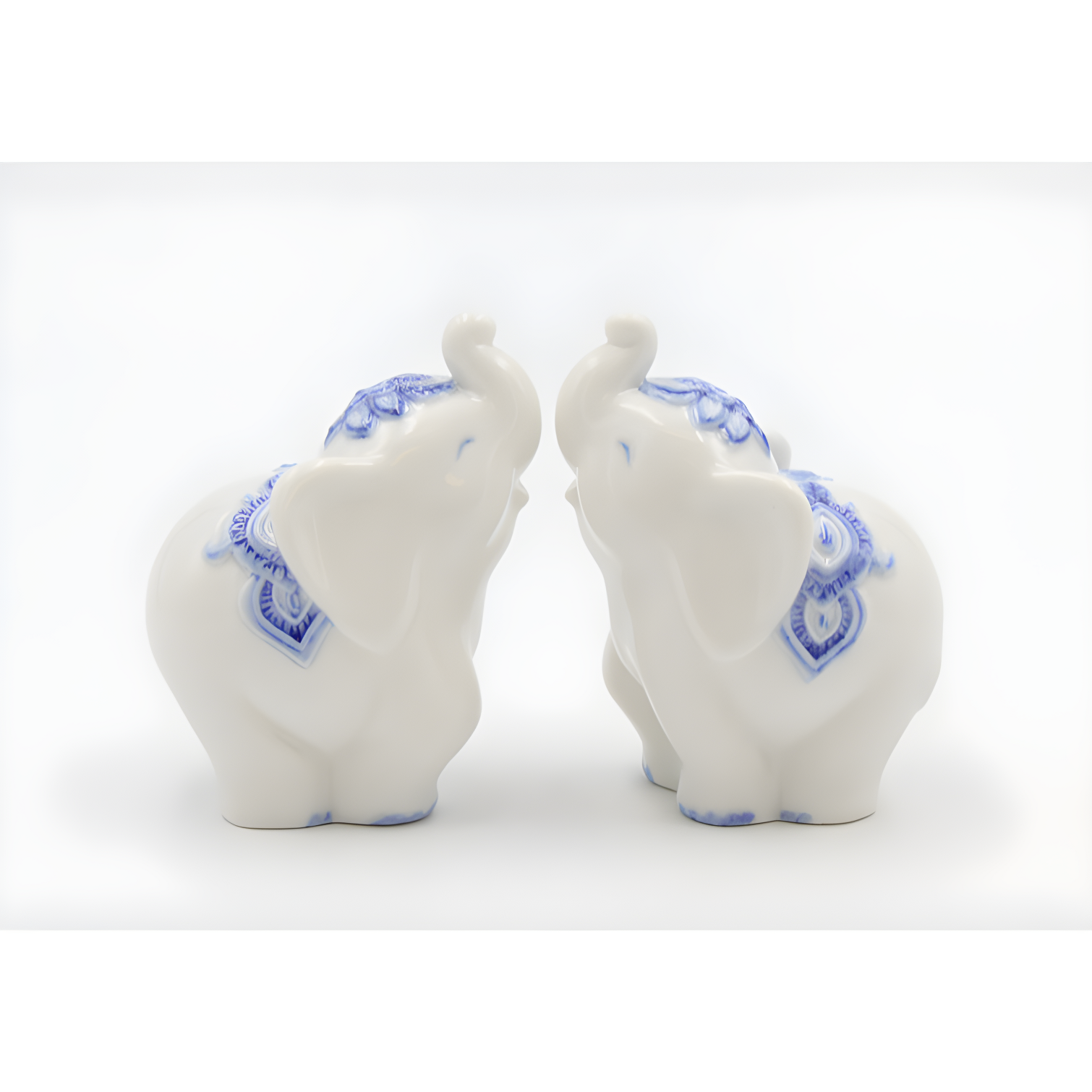 Blue and White Ceramic Elephant Salt and Pepper Shakers