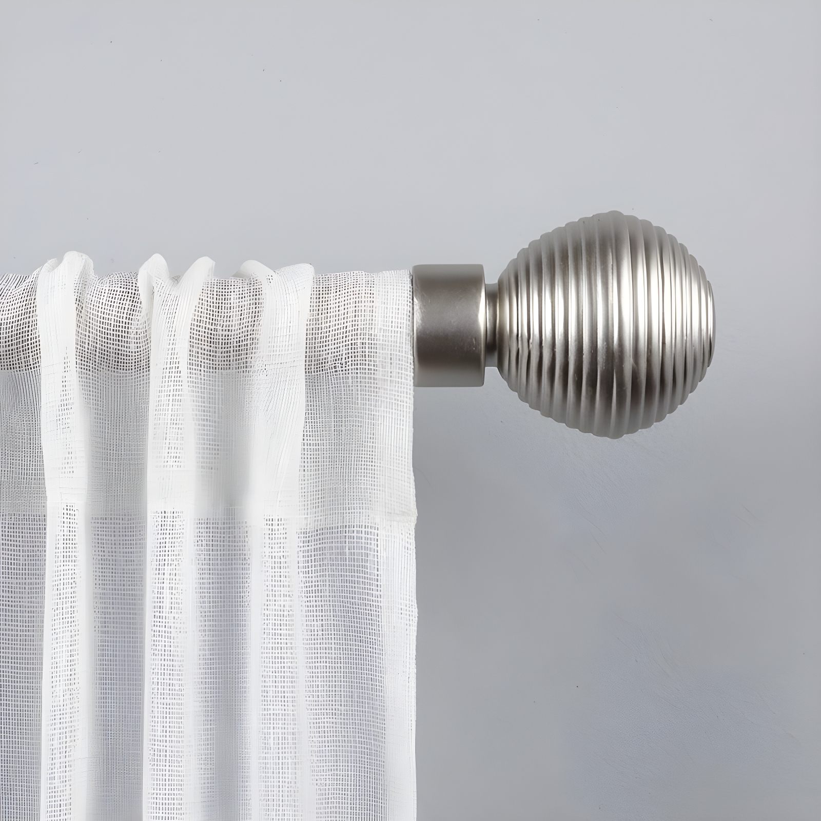 Matte Silver Adjustable Iron Curtain Rod with Sphere Finials