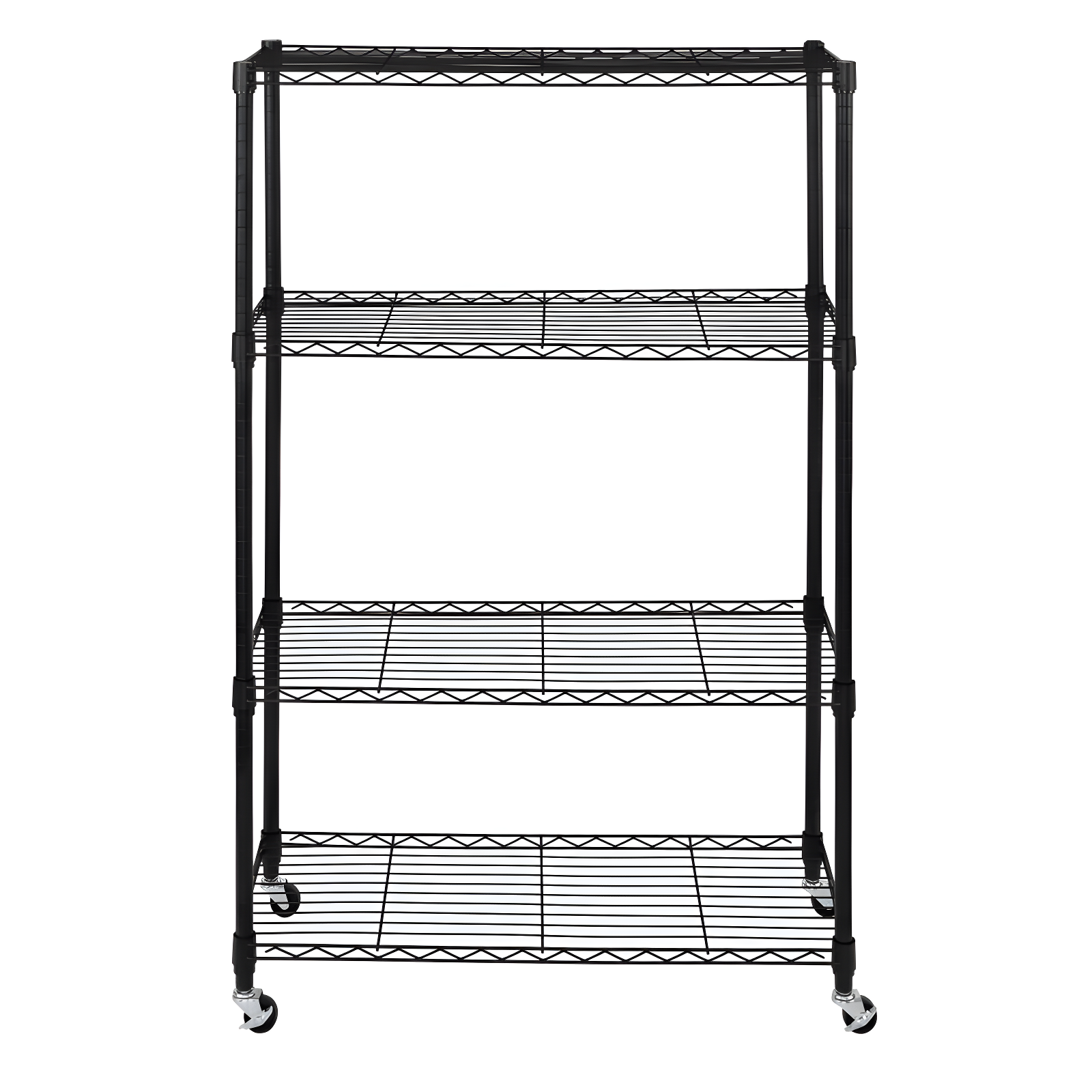 Adjustable Black Steel 4-Tier Wire Shelving Unit with Wheels