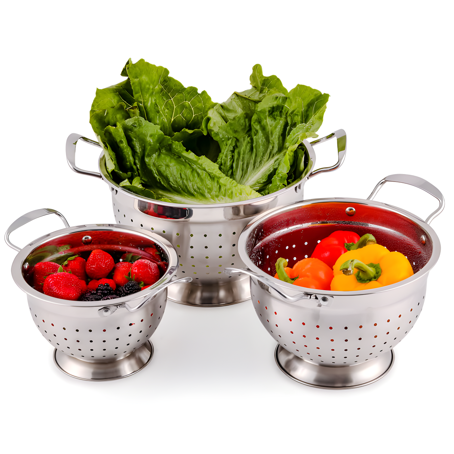 Premium Stainless Steel Colander Set with Handles, 3-Piece