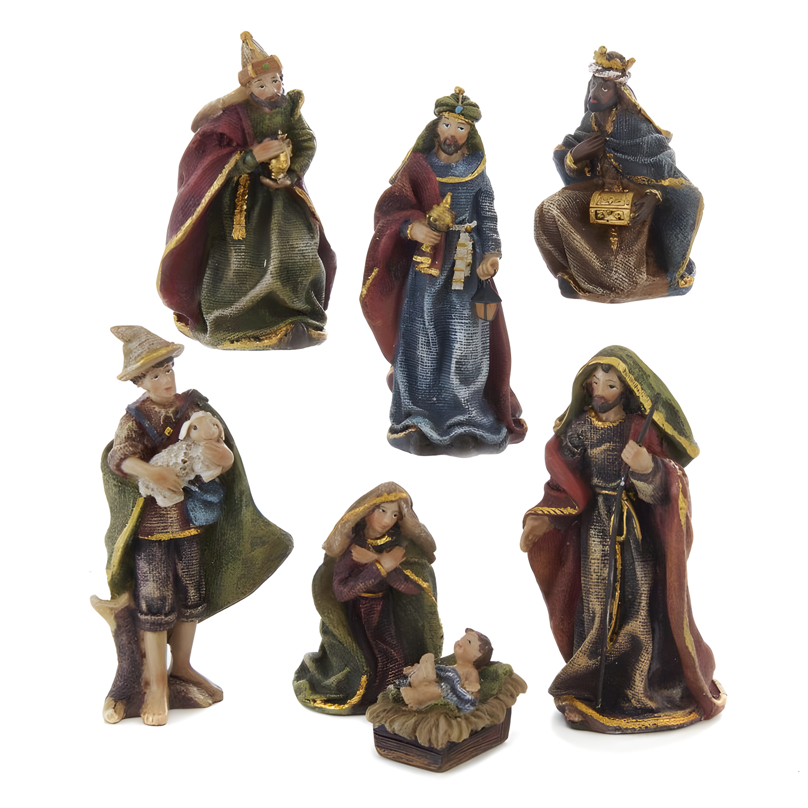 3.5-Inch Multicolor Resin Nativity Set with Gold Trim