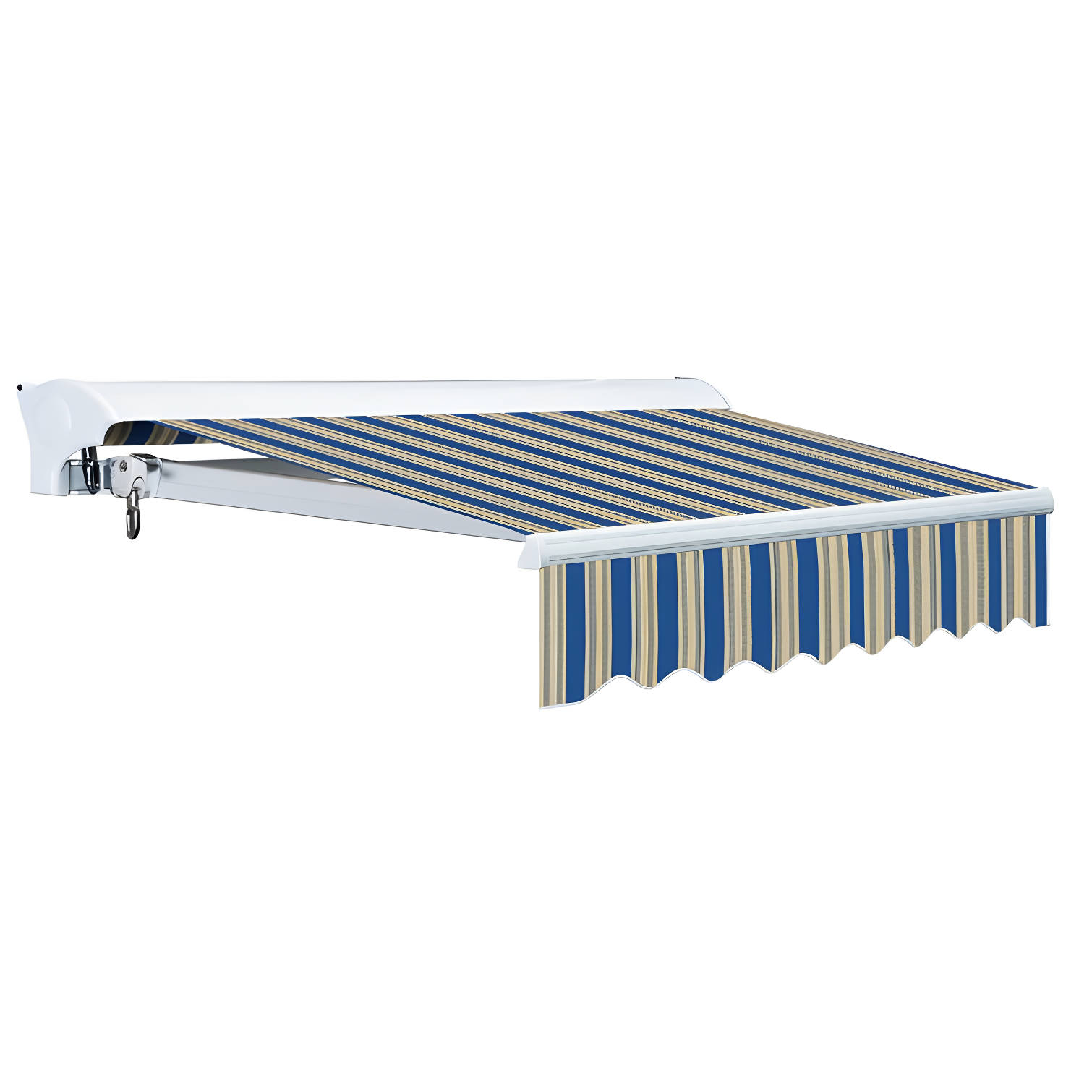 Ocean Blue and Sand Beige Striped Retractable Awning with Aluminum Frame