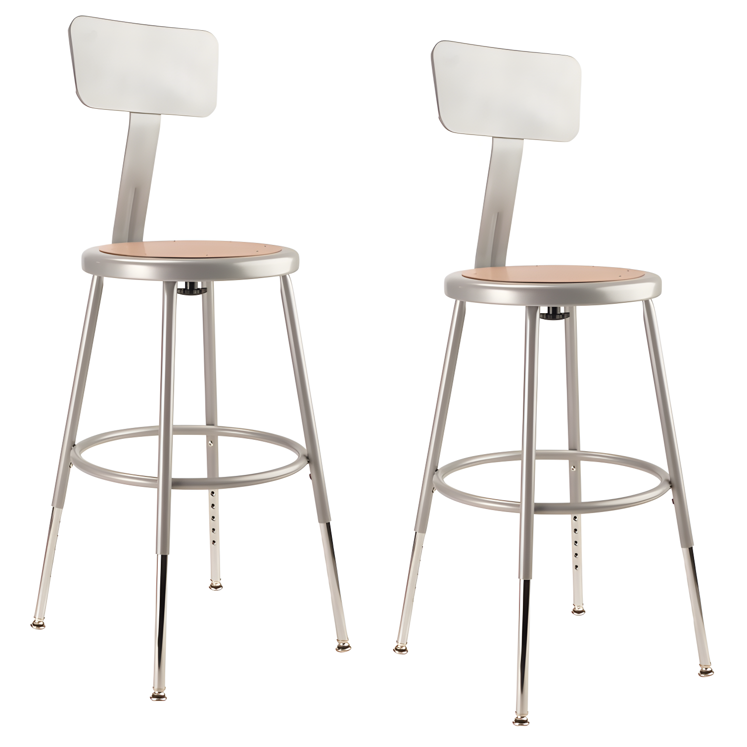 Adjustable Gray Steel and Wood Low-Back Stool with Footring