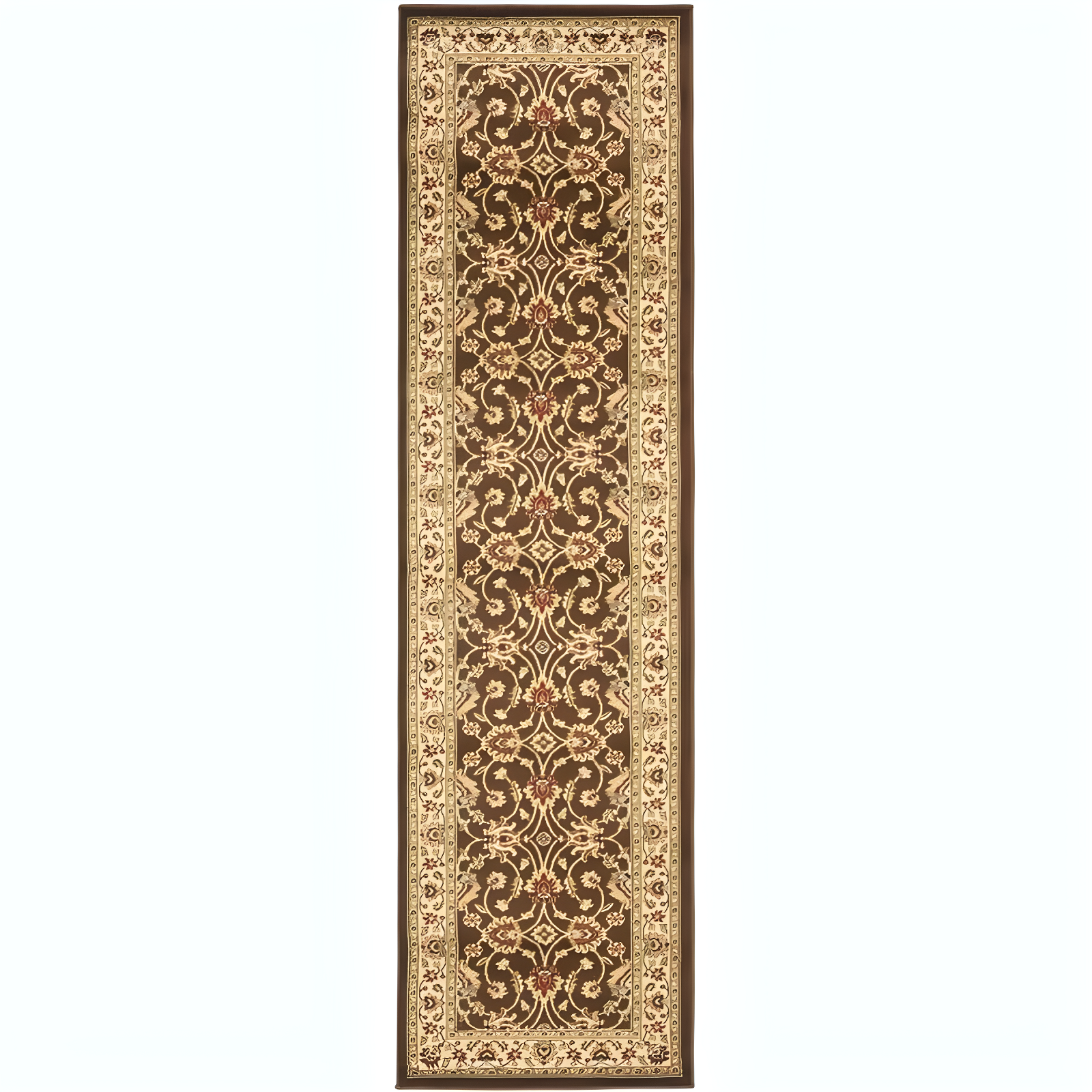 Elegant Ivory and Brown Traditional Runner Rug - 2'3" x 12'