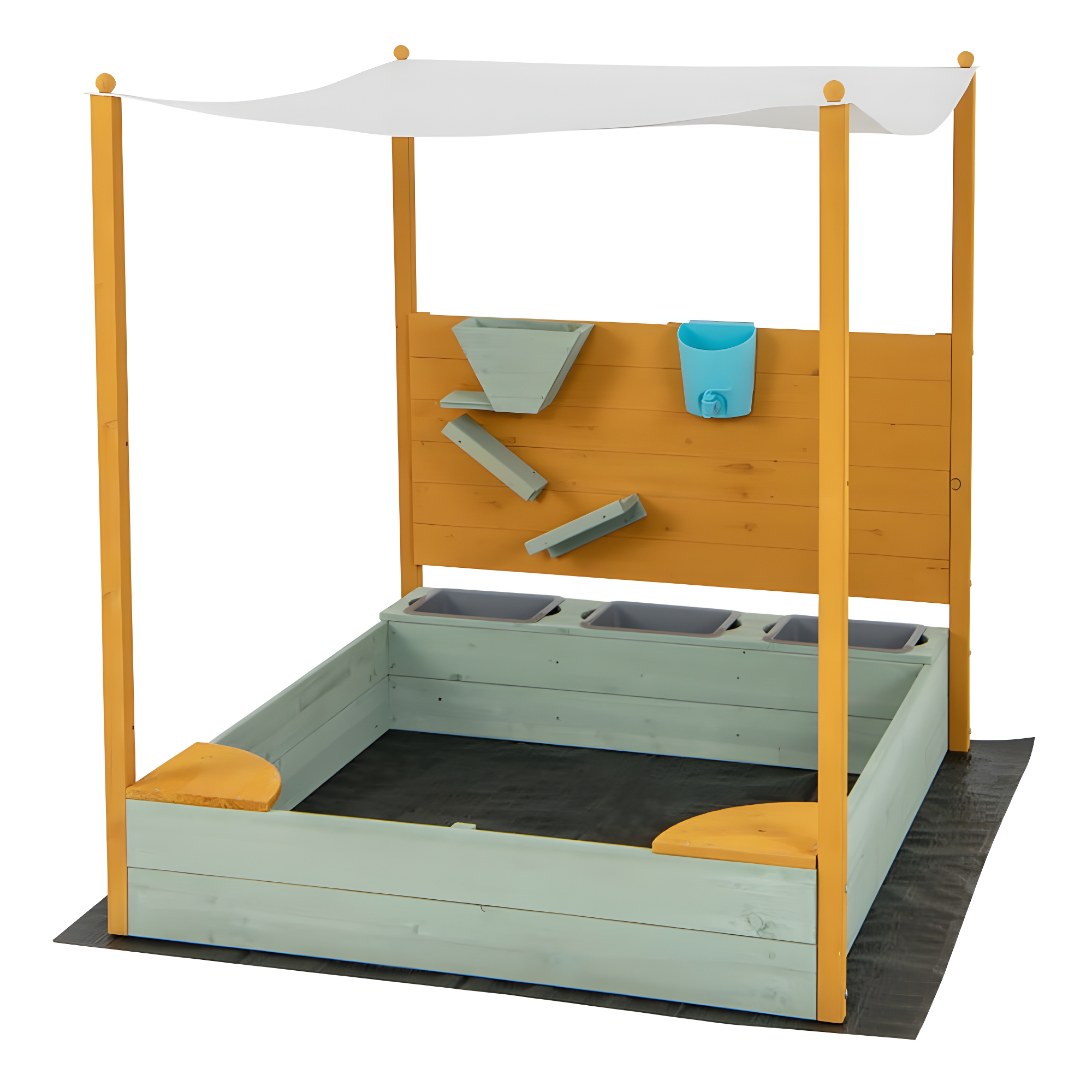 Kids Wooden Sandbox with Sand Wall and Removable Canopy