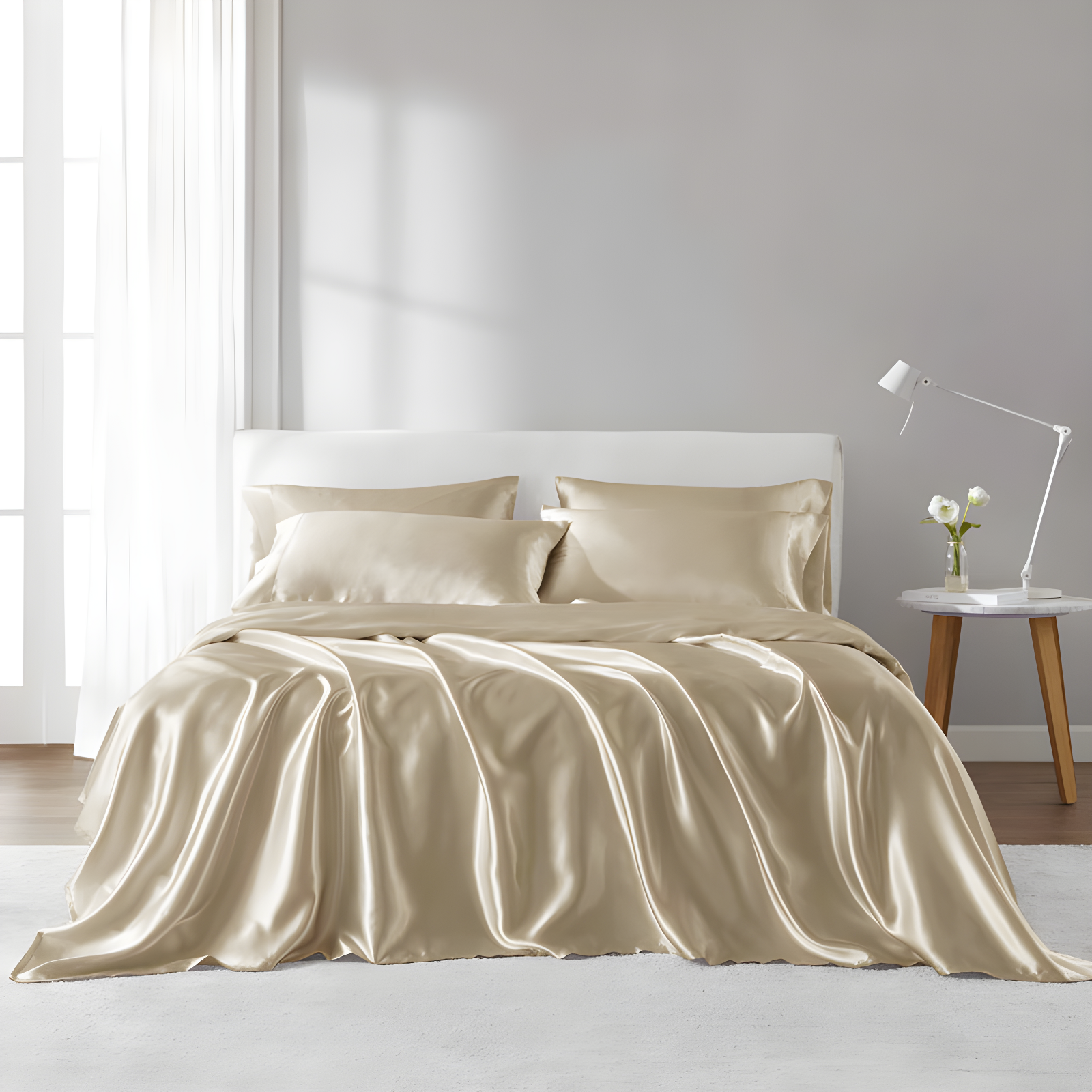 Champagne Full Satin Luxury Sheet Set with Pillowcases