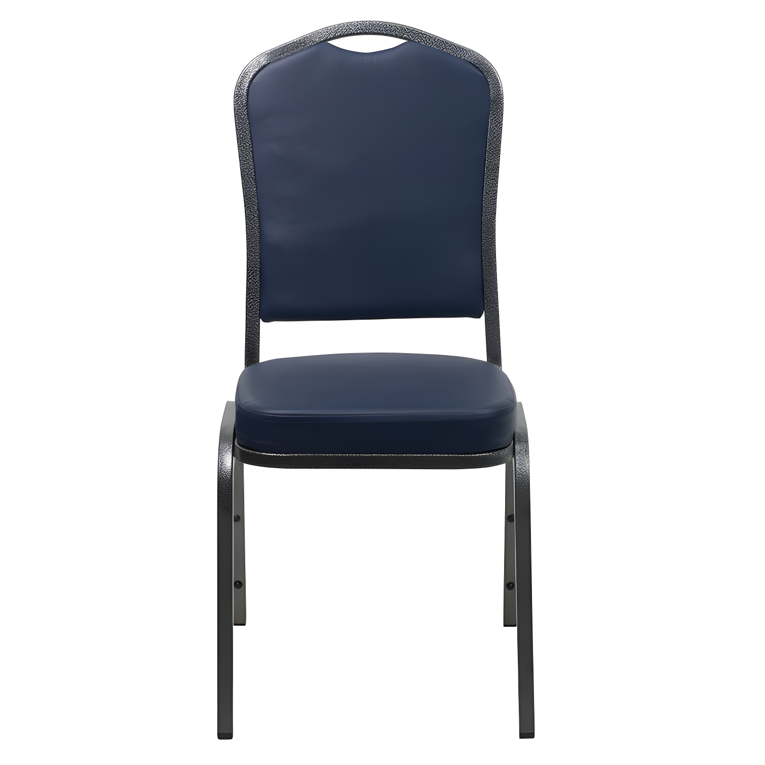 Navy Vinyl Upholstered Banquet Chair with Silver Steel Frame