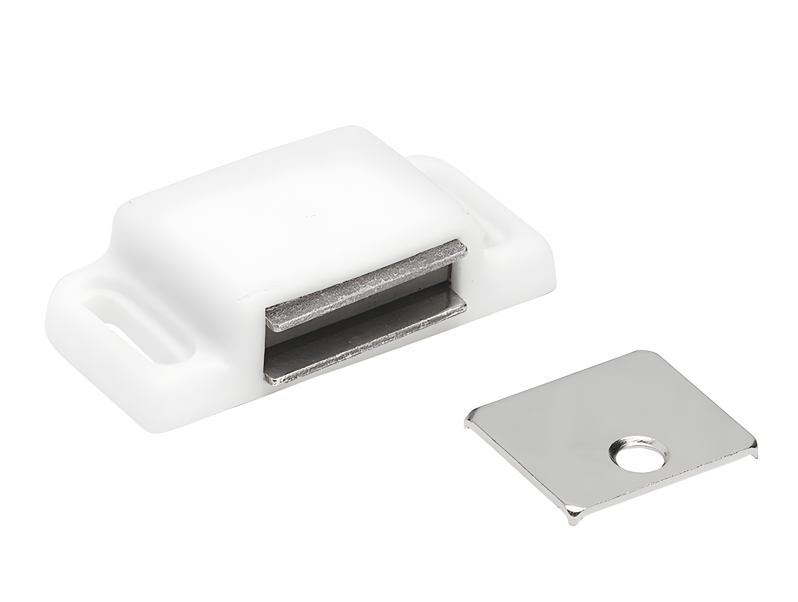 White Heavy Duty Magnetic Catch with Steel Strike Plate