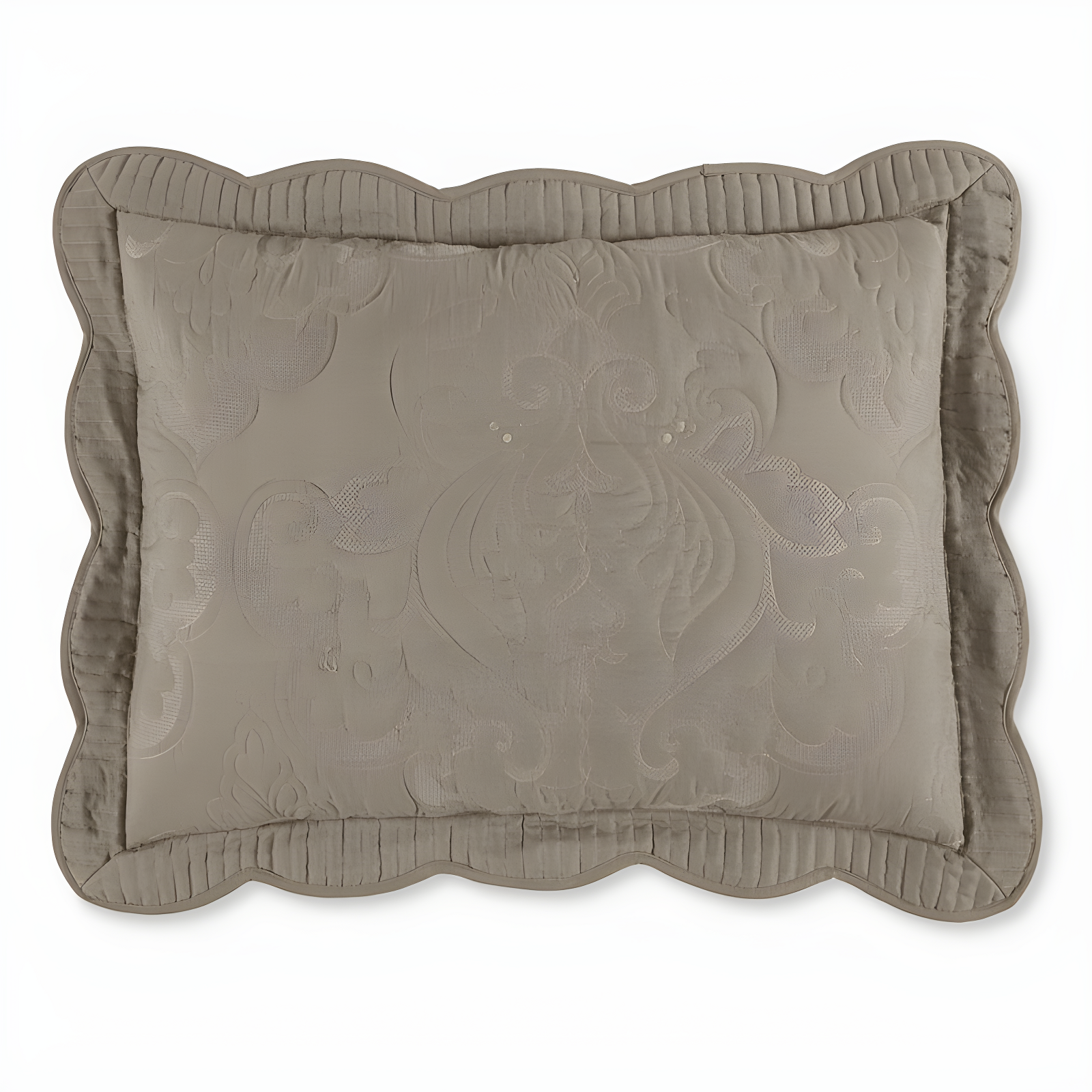 Taupe King Embroidered Polyester Sham with Scalloped Border