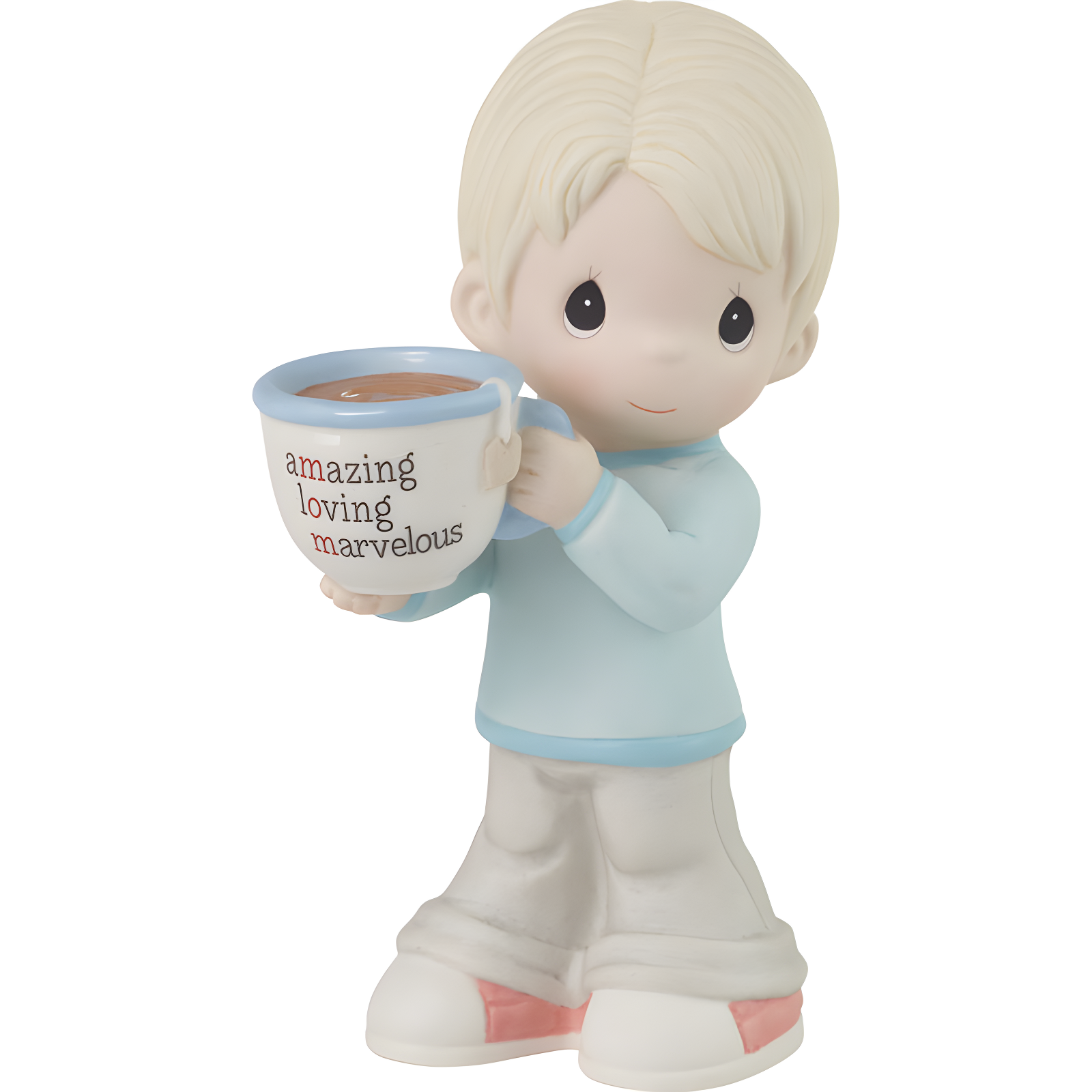 Blonde Boy with Mug Painted Porcelain Figurine