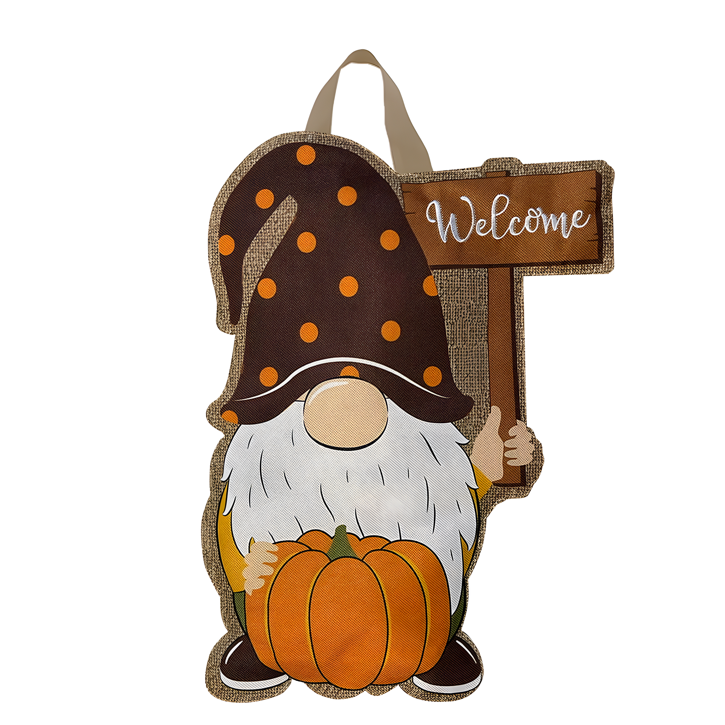 Fall Gnome Burlap Door Hanger with Pumpkin and Welcome Sign