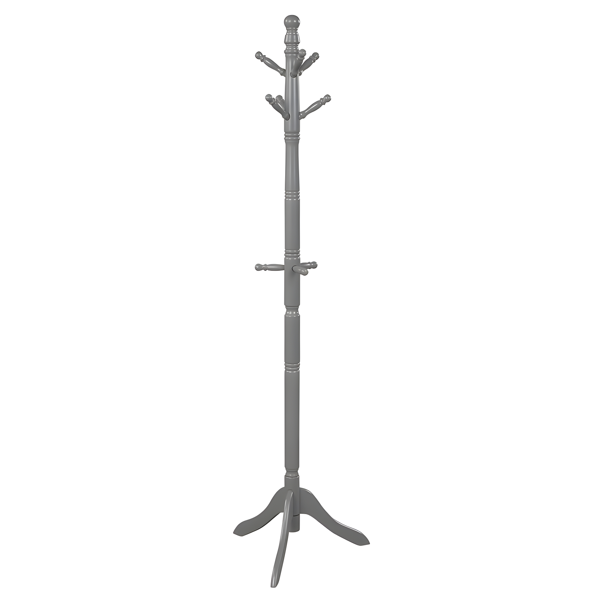 Gray Adjustable Rubberwood Freestanding Coat Rack with 9 Hooks