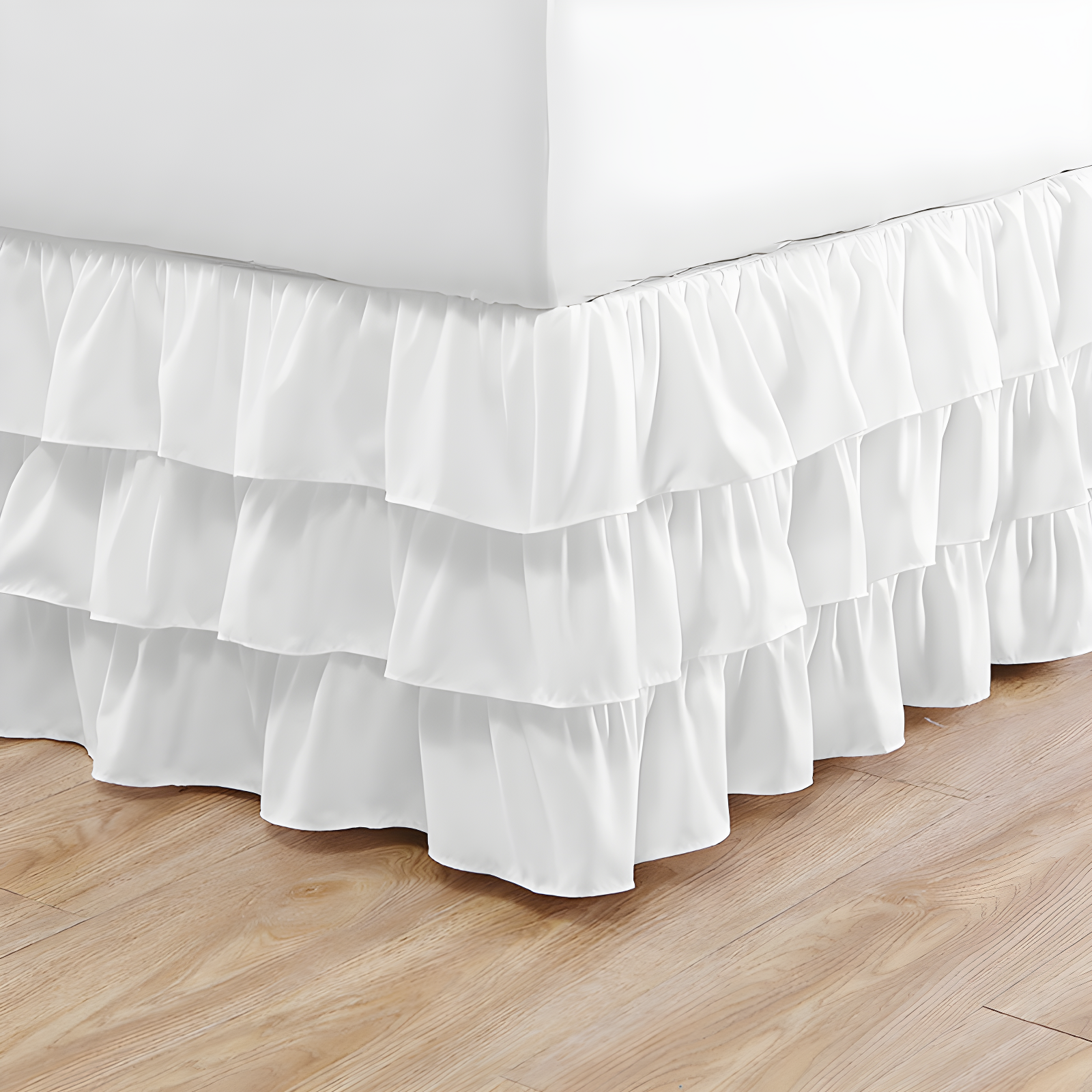 Solid White Ruffled Queen Polyester Bed Skirt