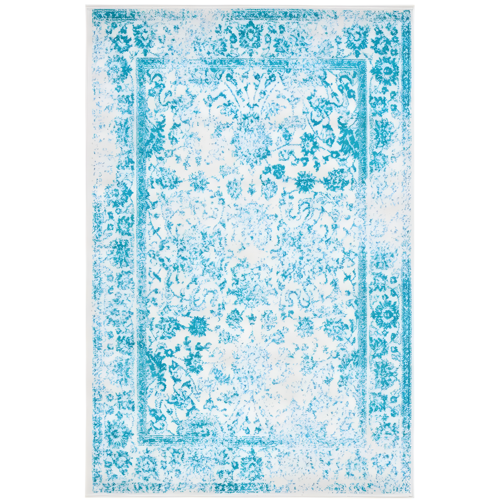 Ivory and Teal Medallion 6' x 9' Easy-Care Synthetic Area Rug