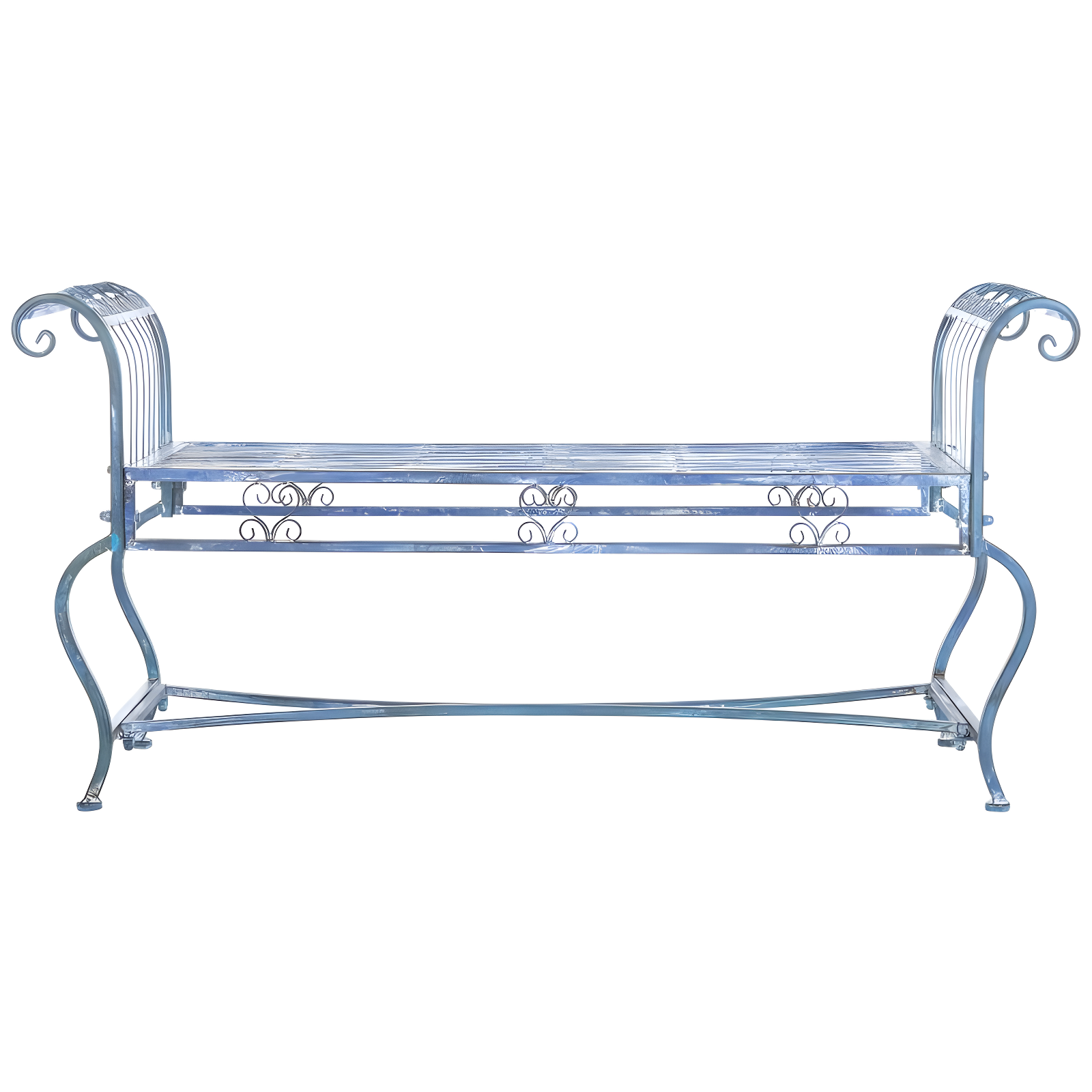 Antique Blue Victorian Iron Garden Bench