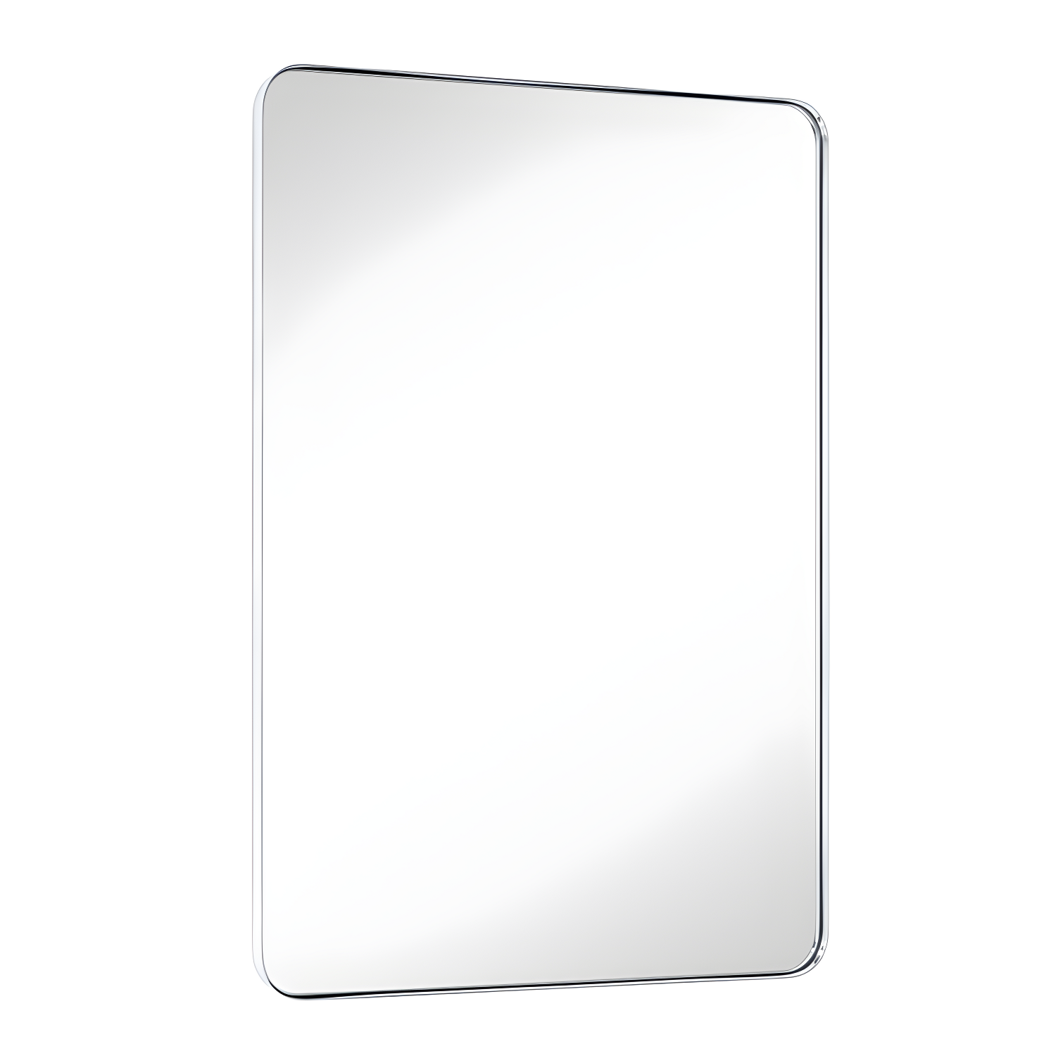 Chrome Rectangular Bathroom Vanity Mirror with Rounded Corners