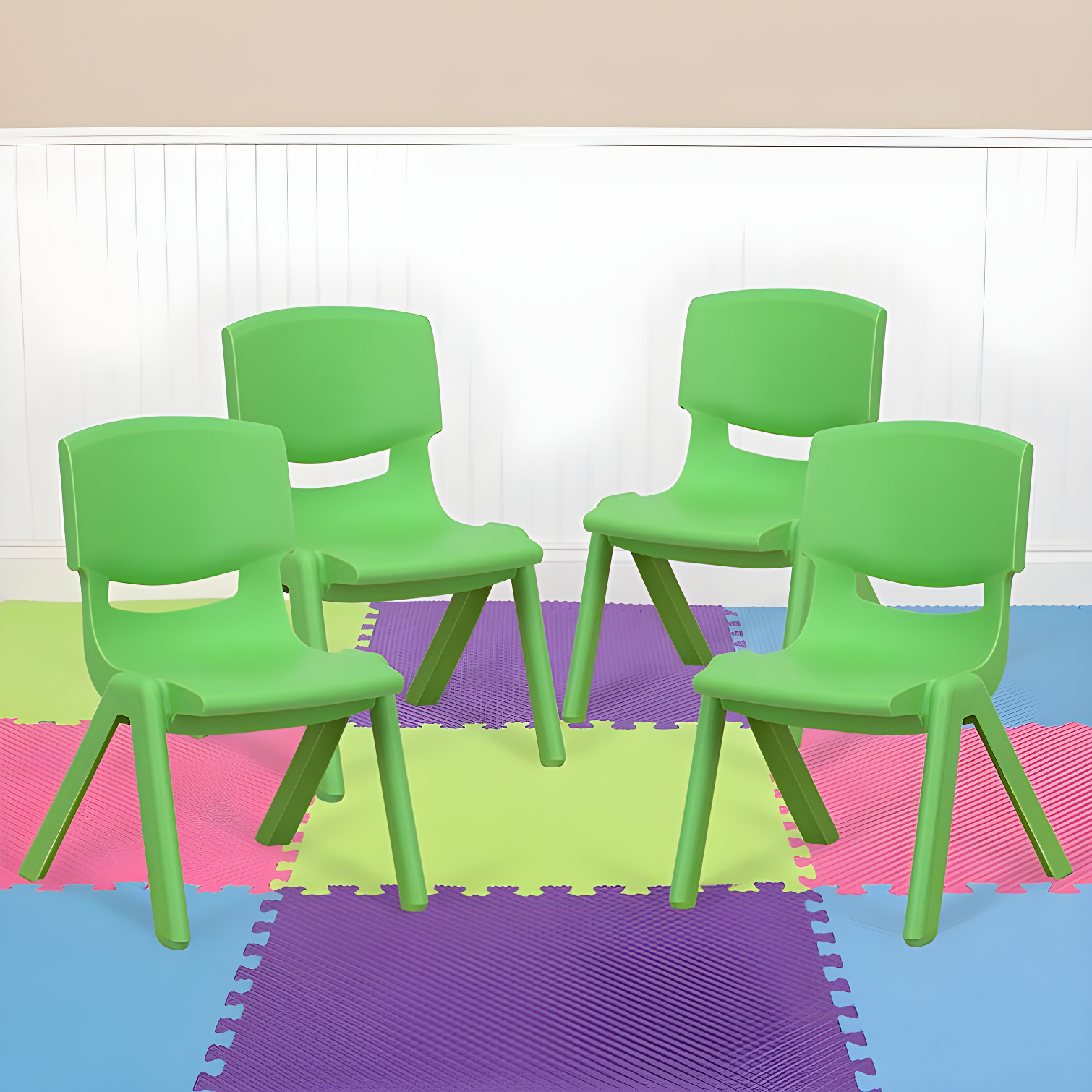 Lively Green Stackable Plastic Preschool Chair, 44"x13"x17"