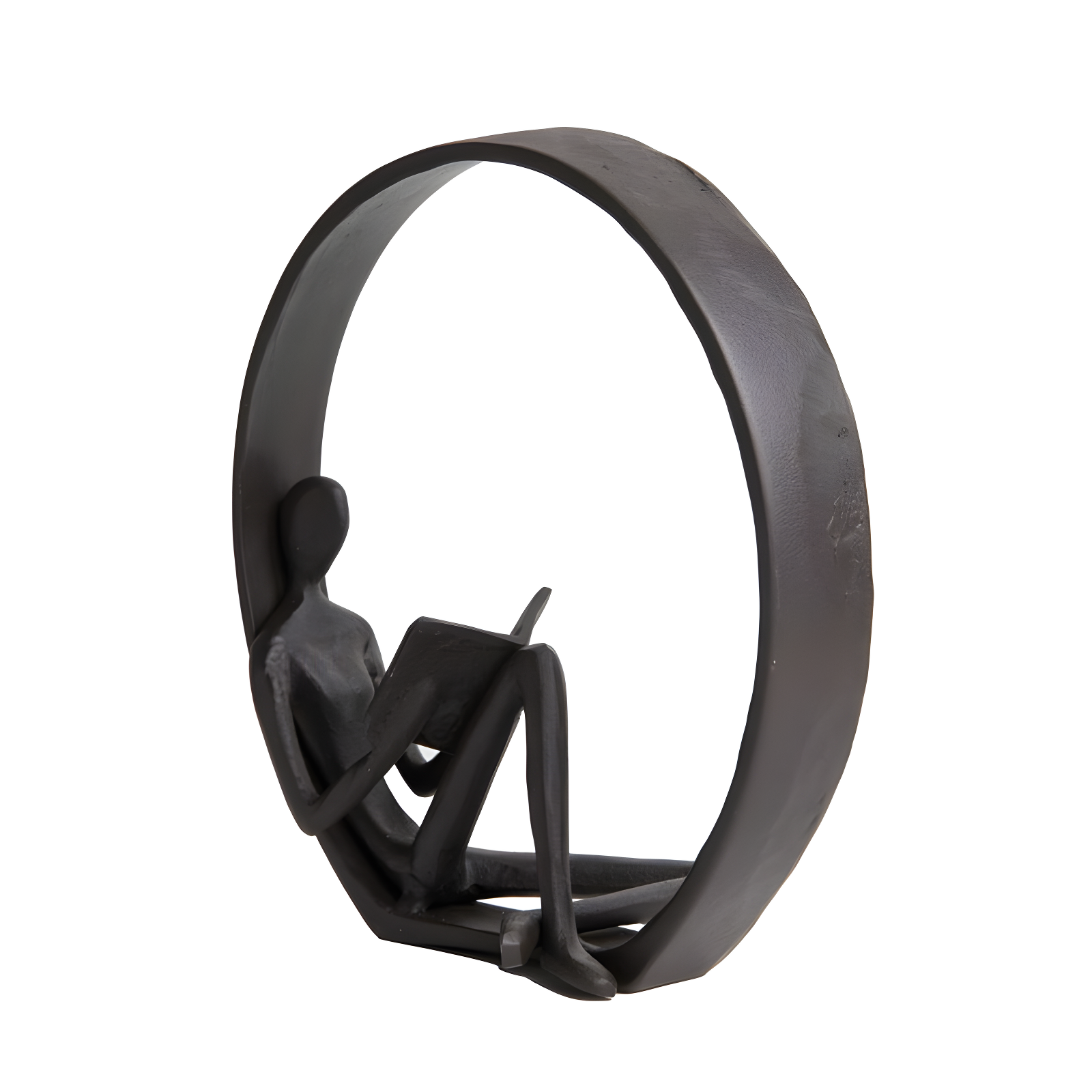 Encircled Female Reader Dark Brown Cast Iron Sculpture