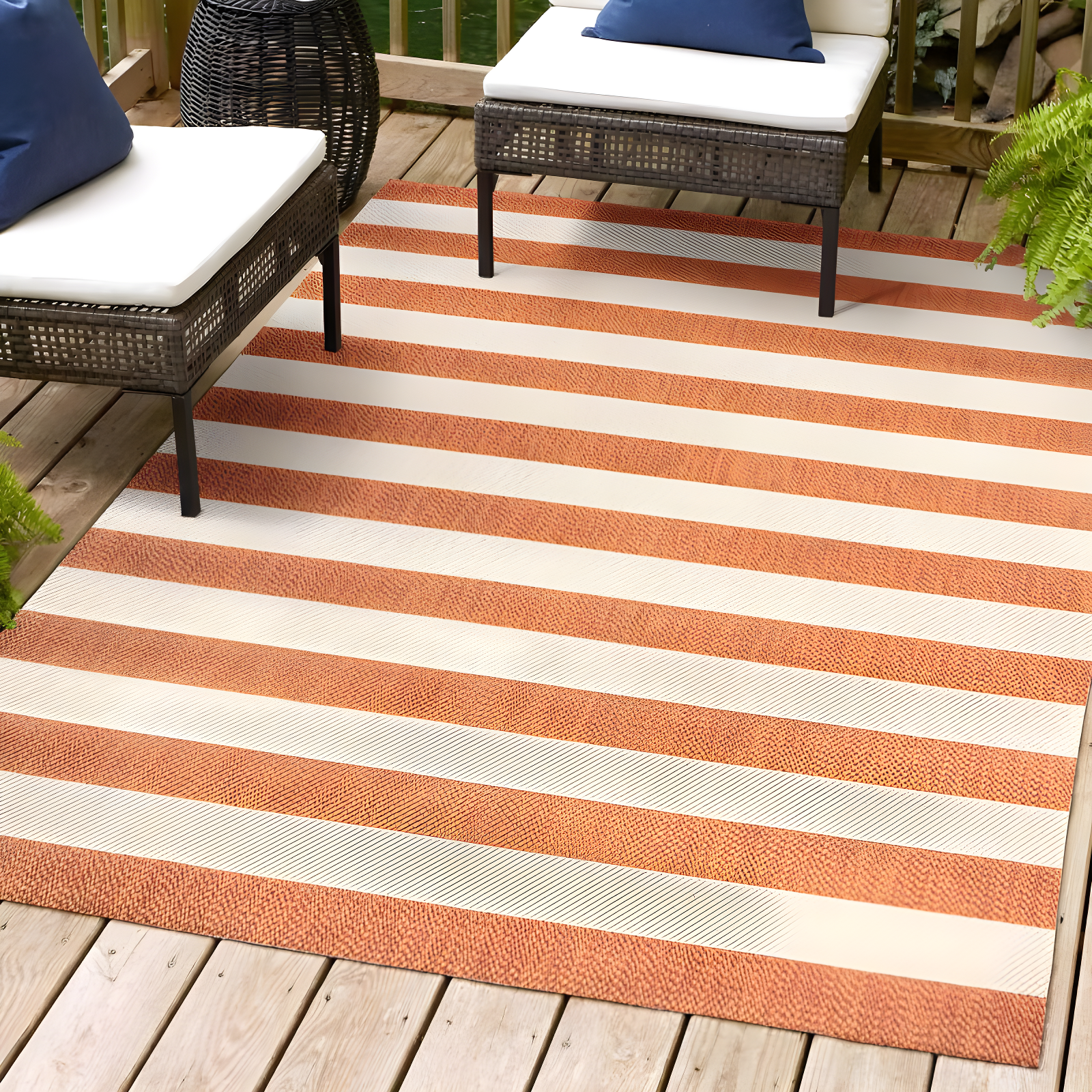 Negril 5'3" x 7'6" Orange and Beige Synthetic Stripe Rug