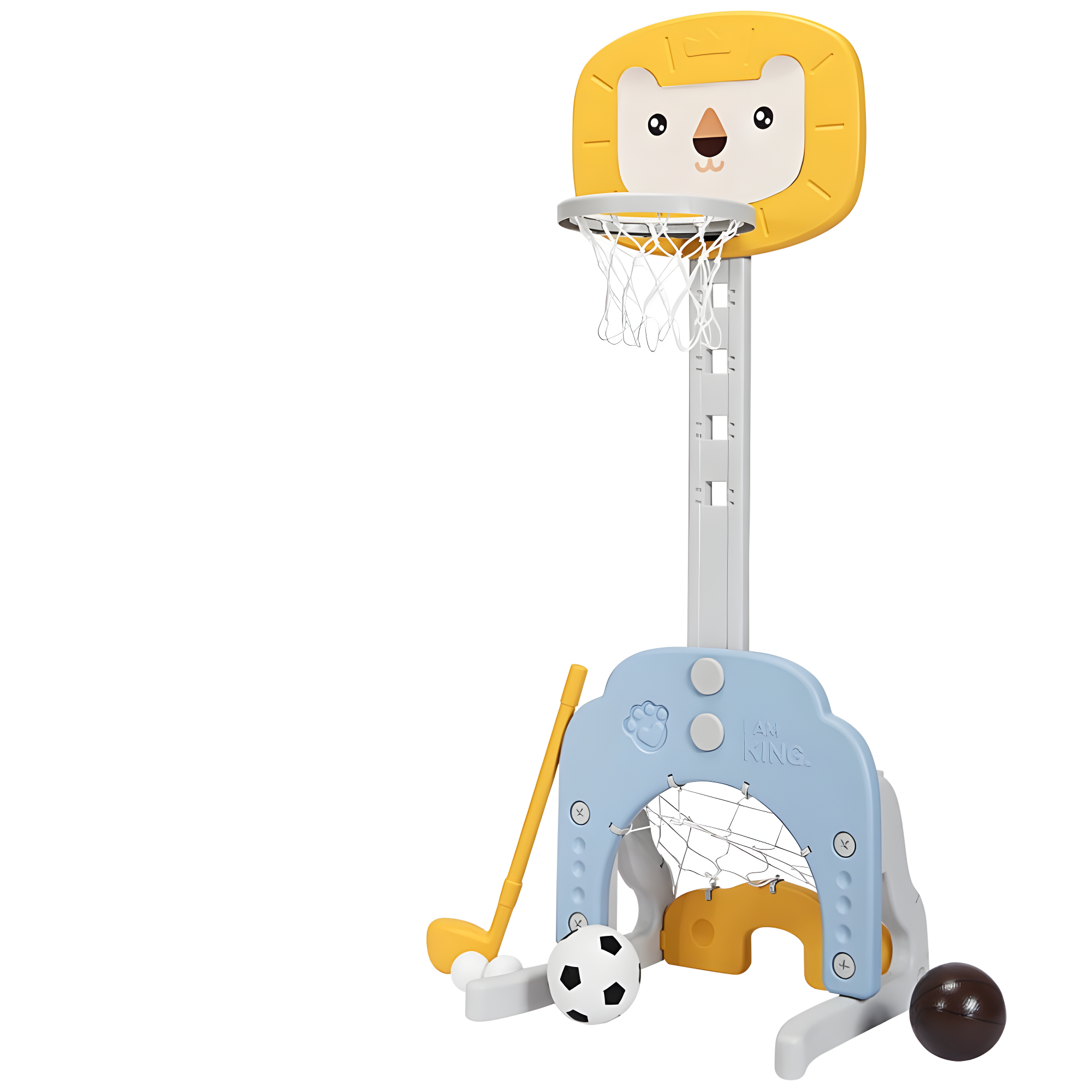 Adjustable Yellow and Blue 3-in-1 Kids Basketball Hoop Set