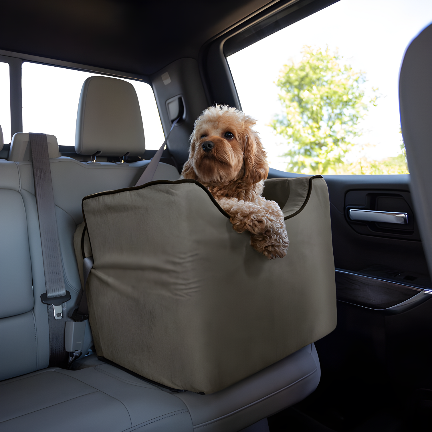 Small Gray Microsuede Dog Car Seat with Removable Cover