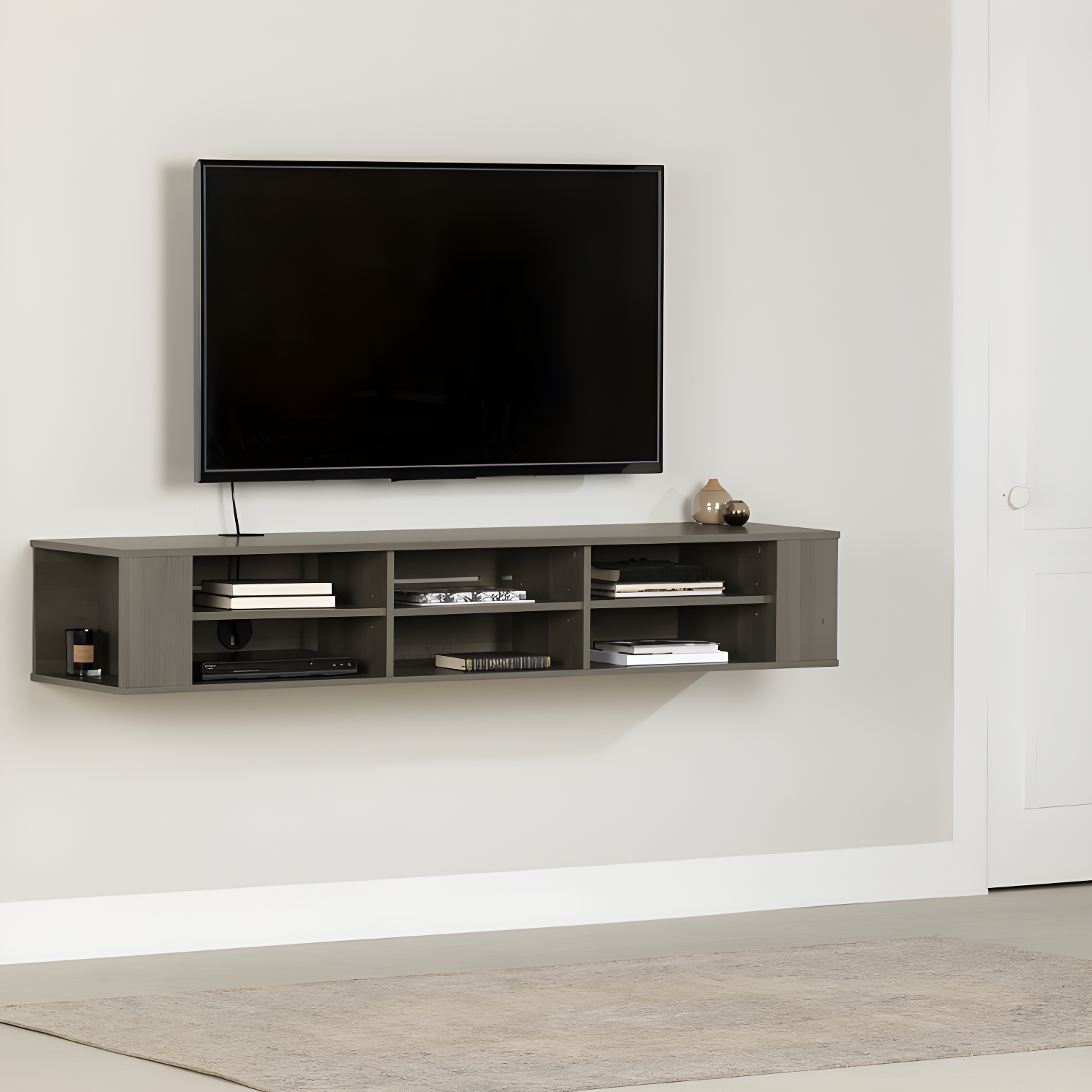 City Life 66" Gray Maple Wall-Mounted Media Console with Adjustable Shelves