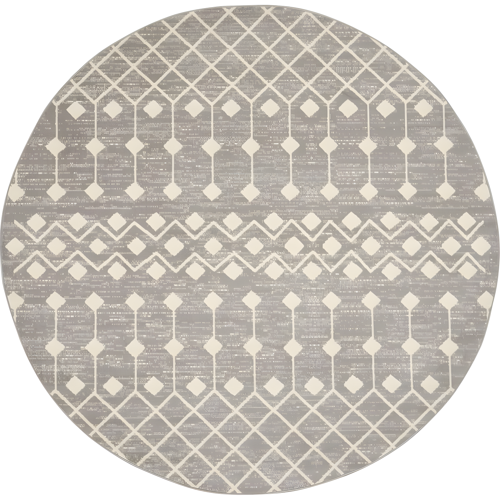 Grafix Gray and Ivory Round Moroccan Diamond Area Rug