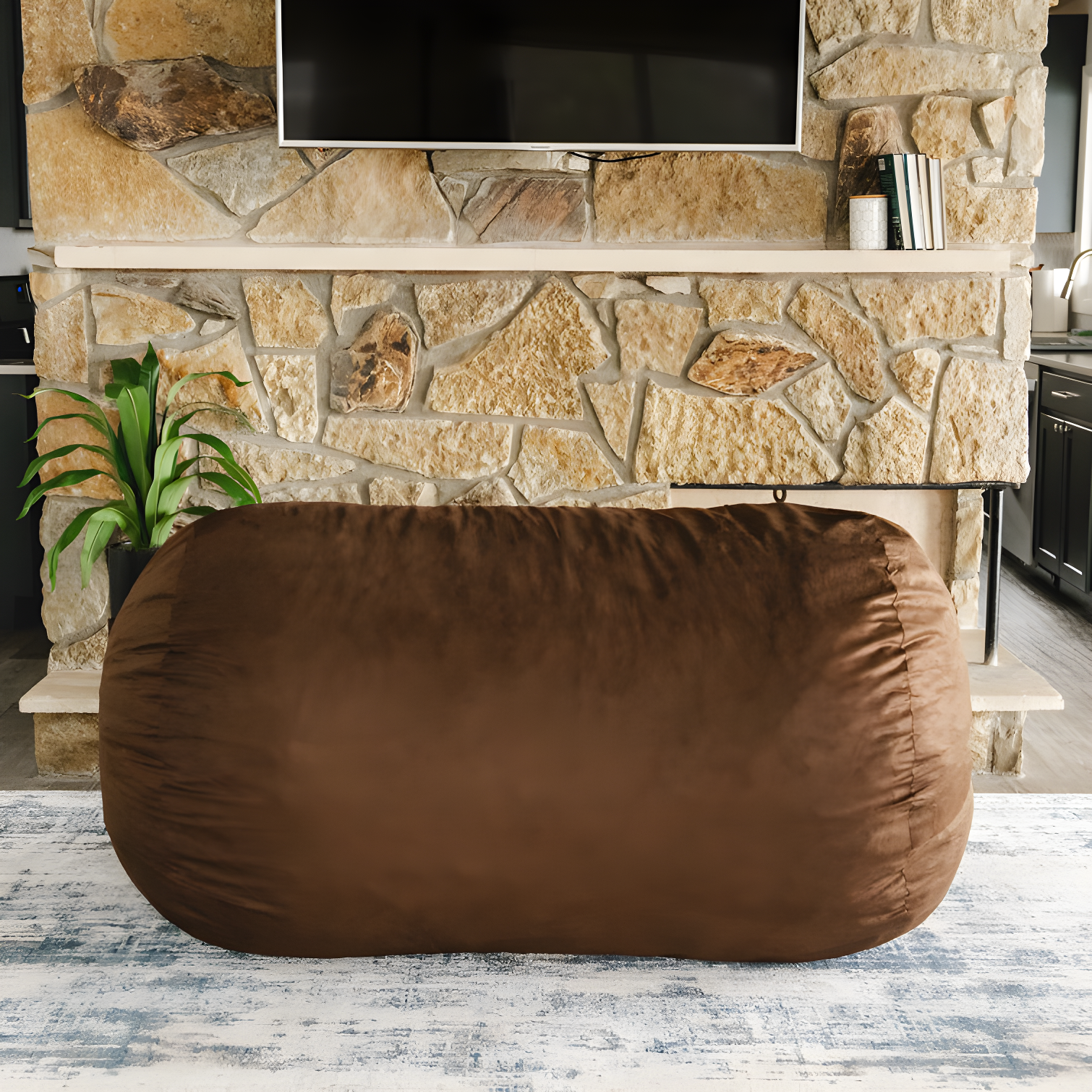 Extra Large Cocoa Polyester Blend Bean Bag Sofa