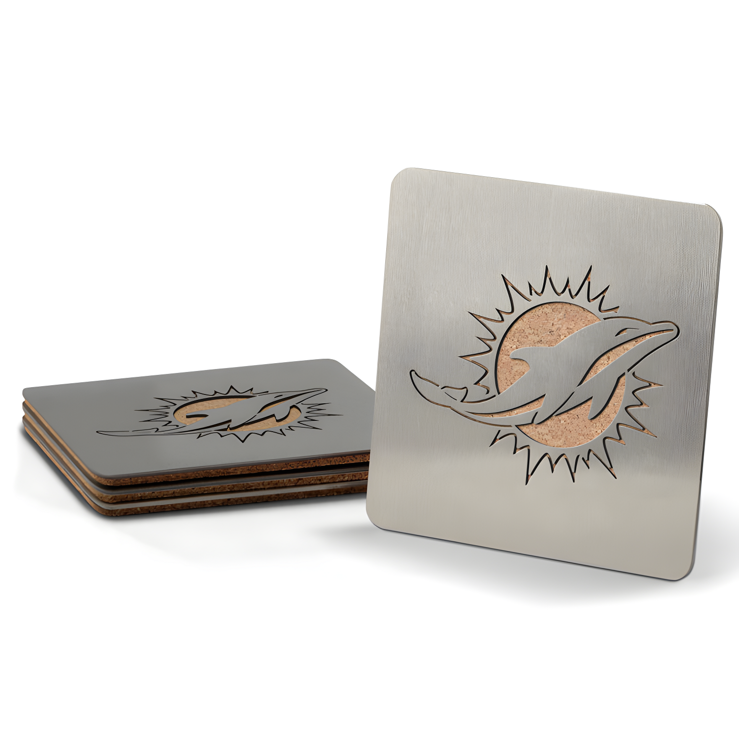 Miami Dolphins Stainless Steel and Cork Coaster Set