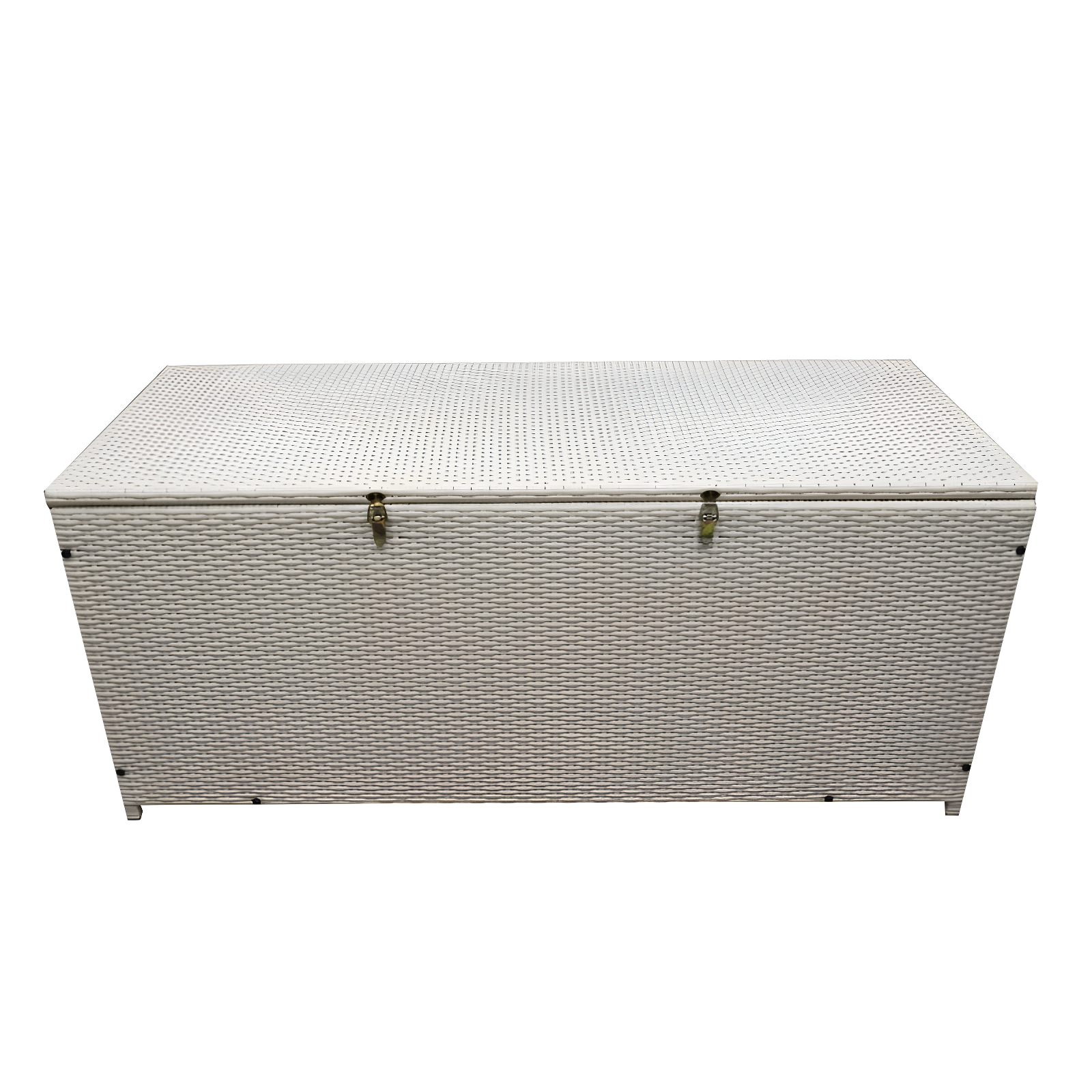 White Resin Wicker Lockable Outdoor Deck Box, 113 Gallons