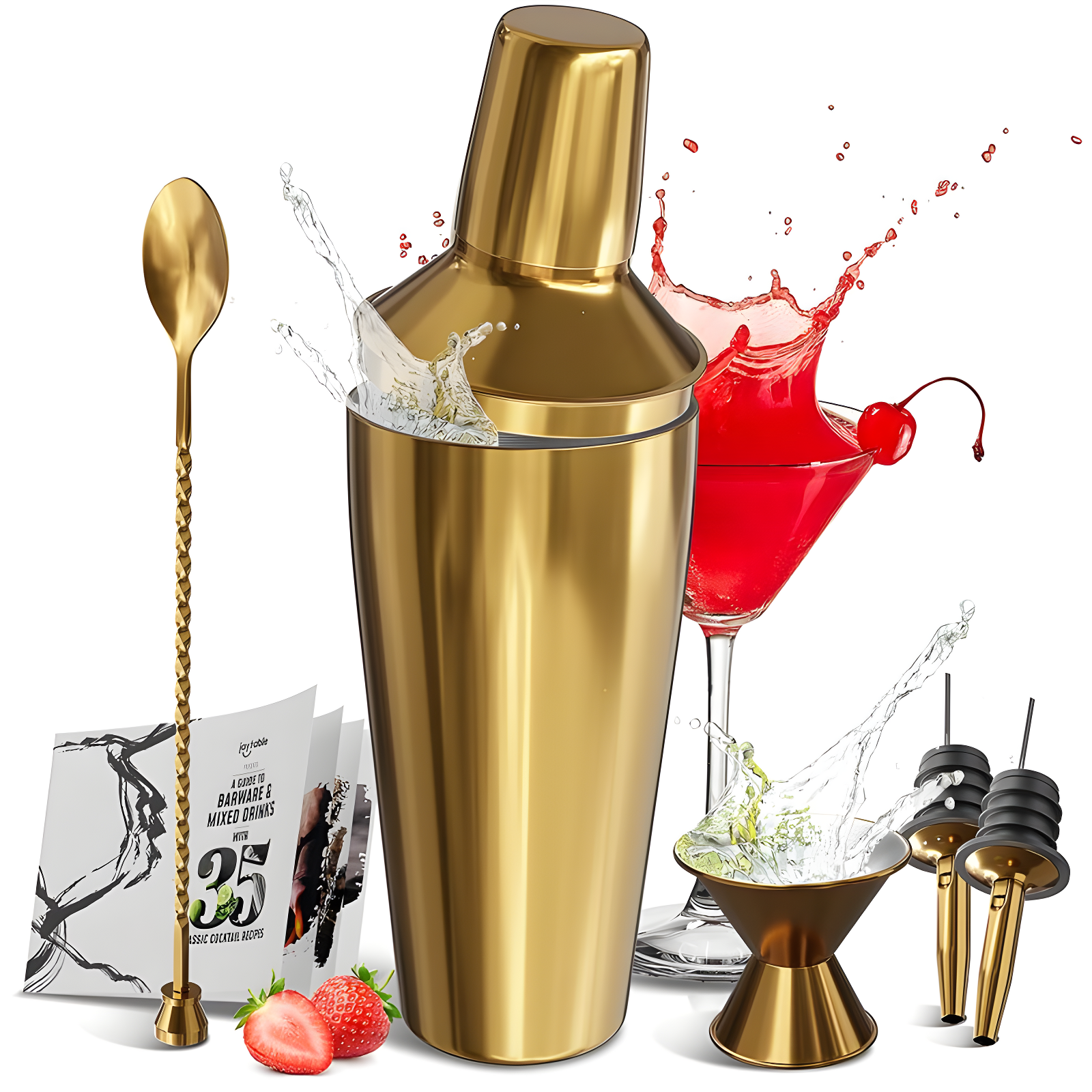 Gold Stainless Steel Cocktail Shaker Set with Bar Tools