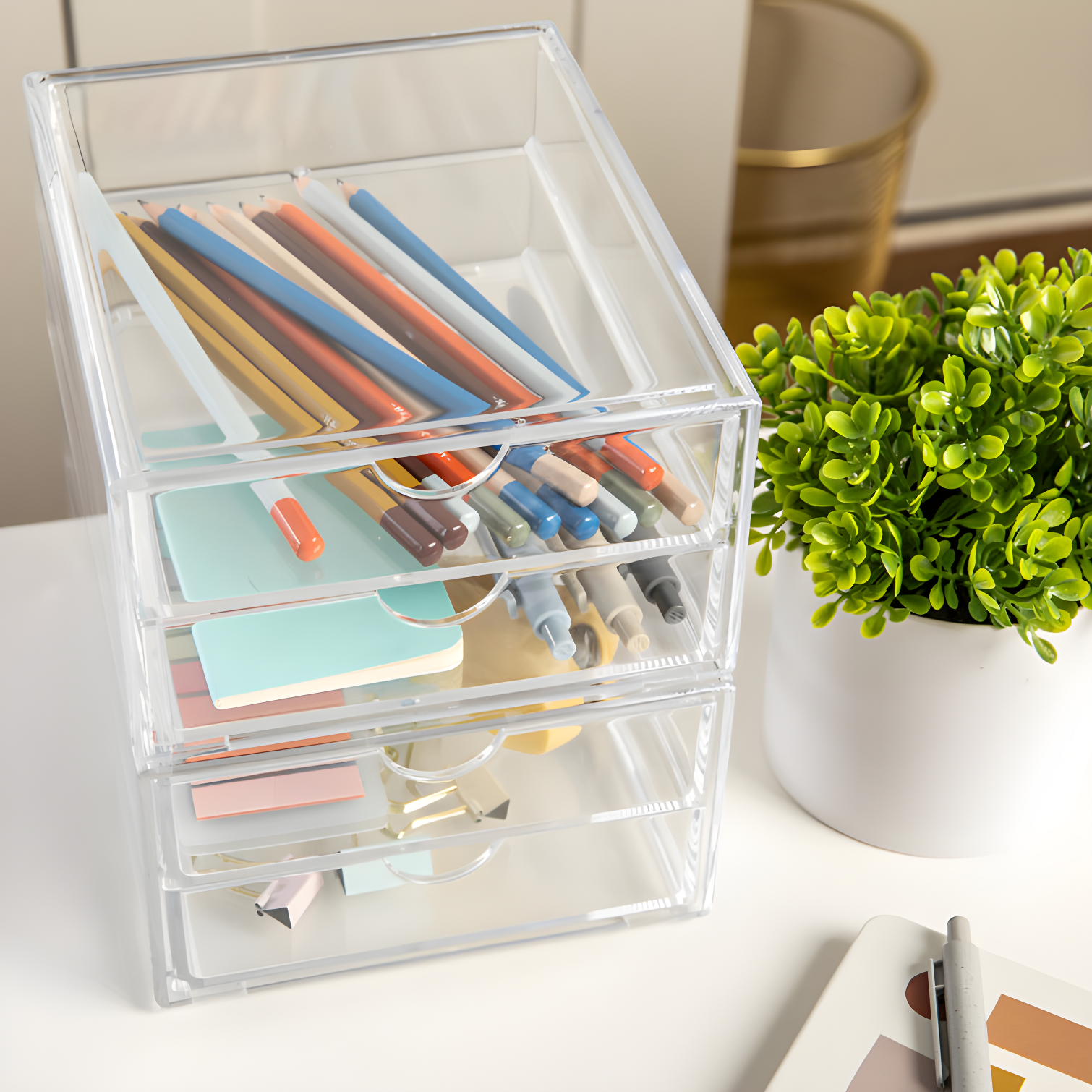 Clear Plastic Stackable Desktop Organizer with 2 Drawers