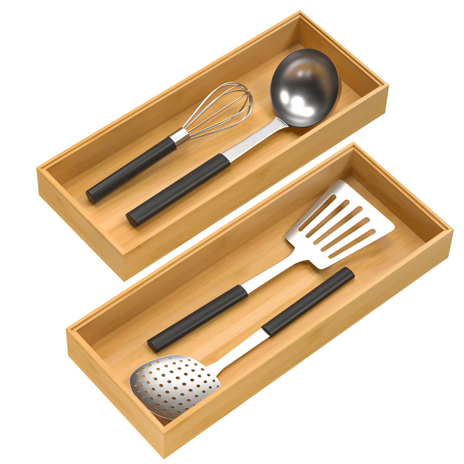 Stackable Bamboo Kitchen Drawer Organizer Set of 2