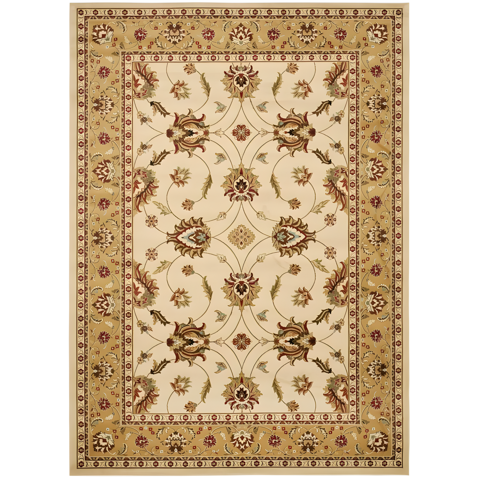 Elegant Ivory & Beige Traditional 8'9" x 12' Synthetic Area Rug