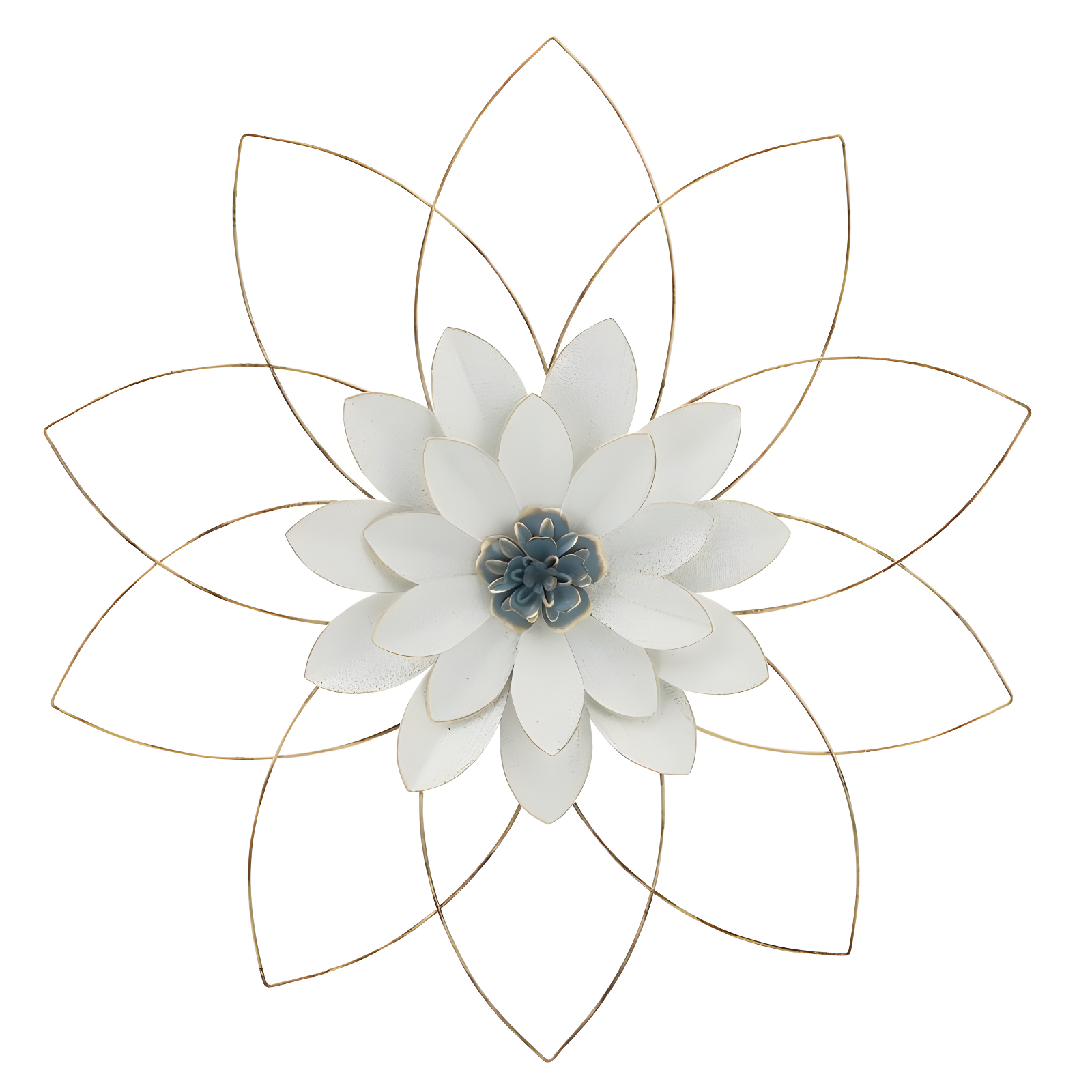 White and Blue Iron Lotus Wall Sculpture, 25"