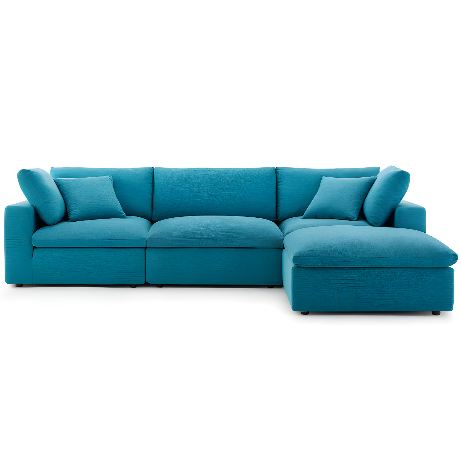 Teal Linen 4-Piece Sectional Sofa with Ottoman