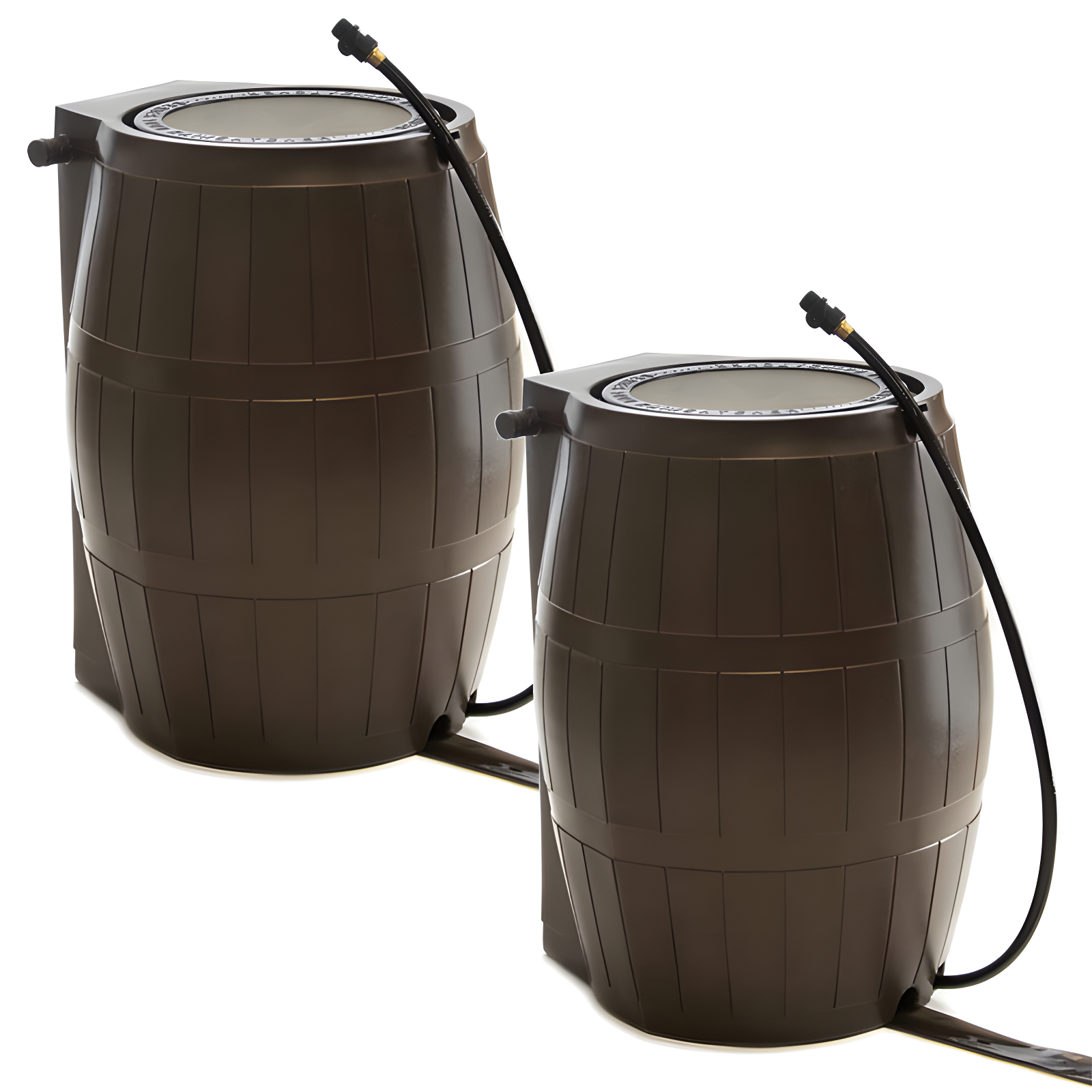 Brown 50-Gallon Recycled Plastic Rain Water Catcher Barrel Set